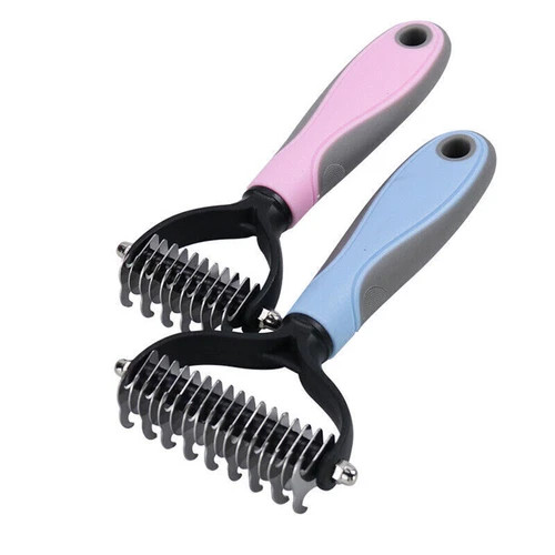Professional 2-Sided Pet Grooming Brush & Undercoat Rake – Dog & Cat Deshedding