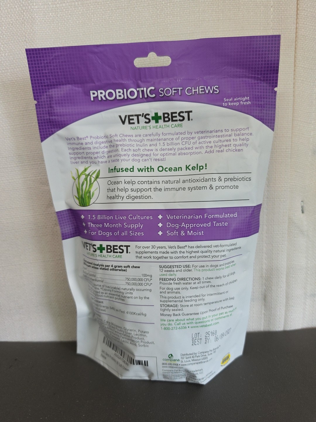 Vet’s Best Probiotic Soft Chews Digestive Aid 90 count Exp 06/2027