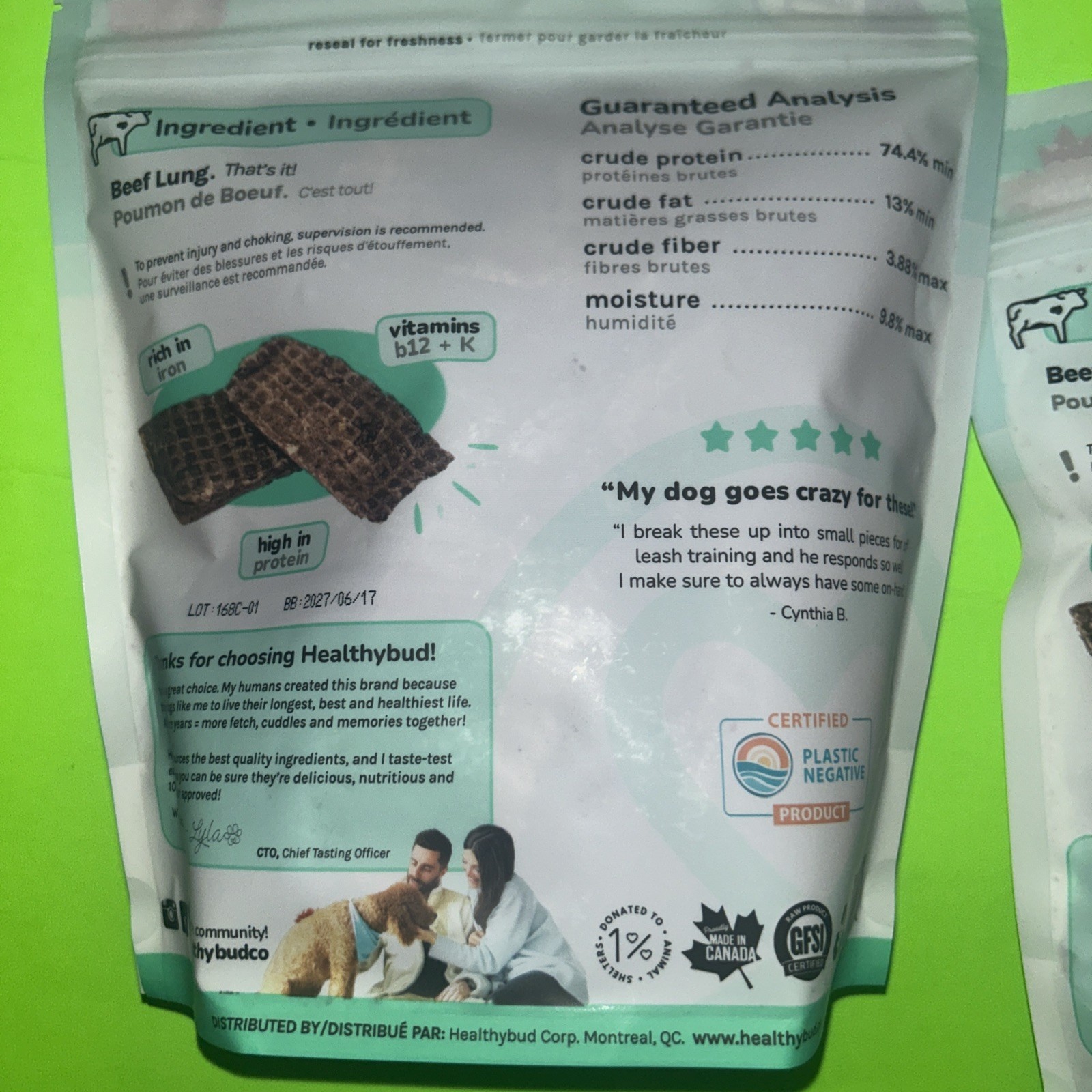 Lot 2 Healthybud Beef Lung Natural Dog Treats