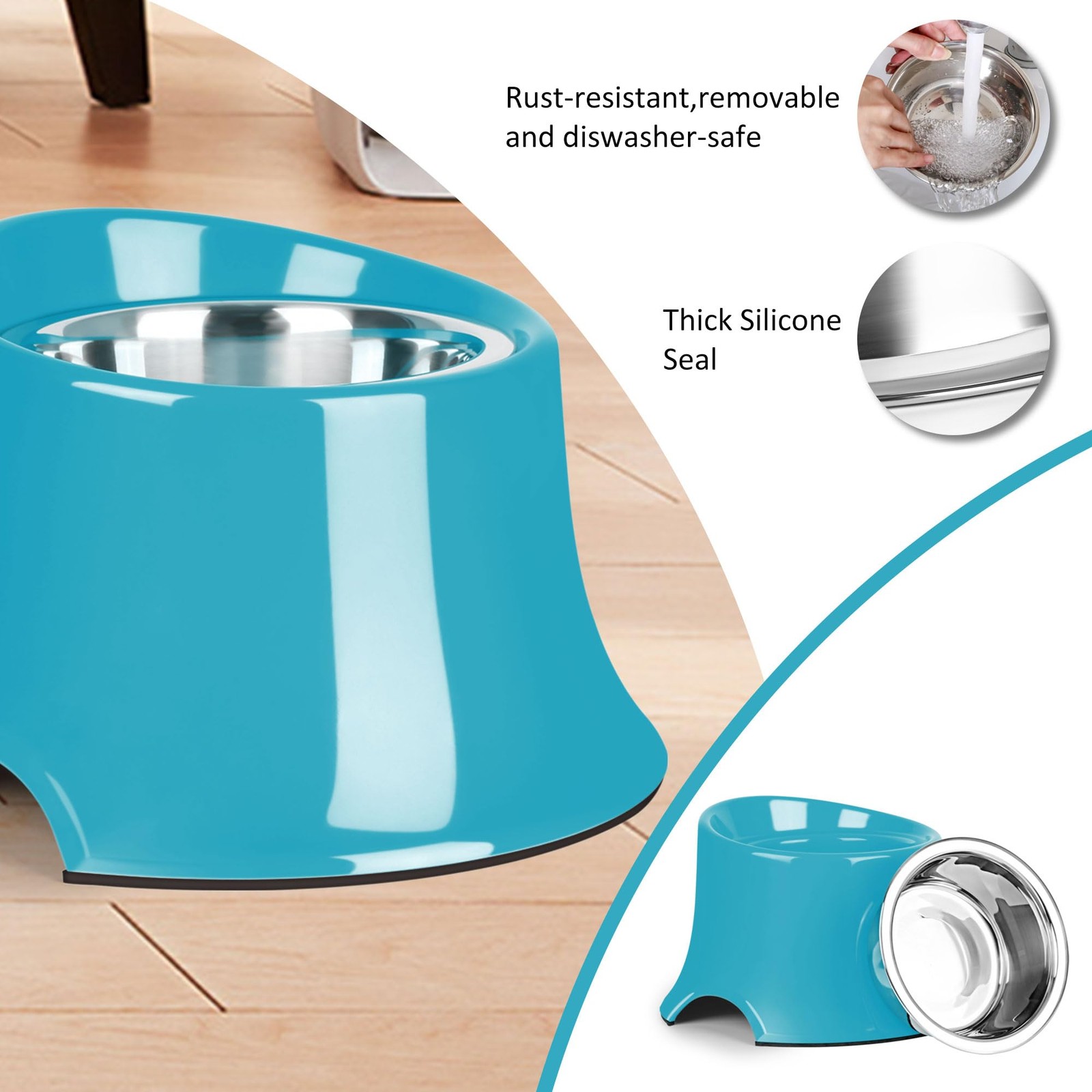 Grass Blue High Capacity Tilted Elevated Dog Bowl for Medium Small Dogs M/2 Cup
