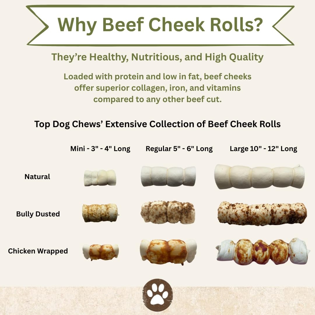 – 3” Mini Cheek Rolls with Bully Dust Sprinkles, 10 Pack, Long Lasting Dog Bo…