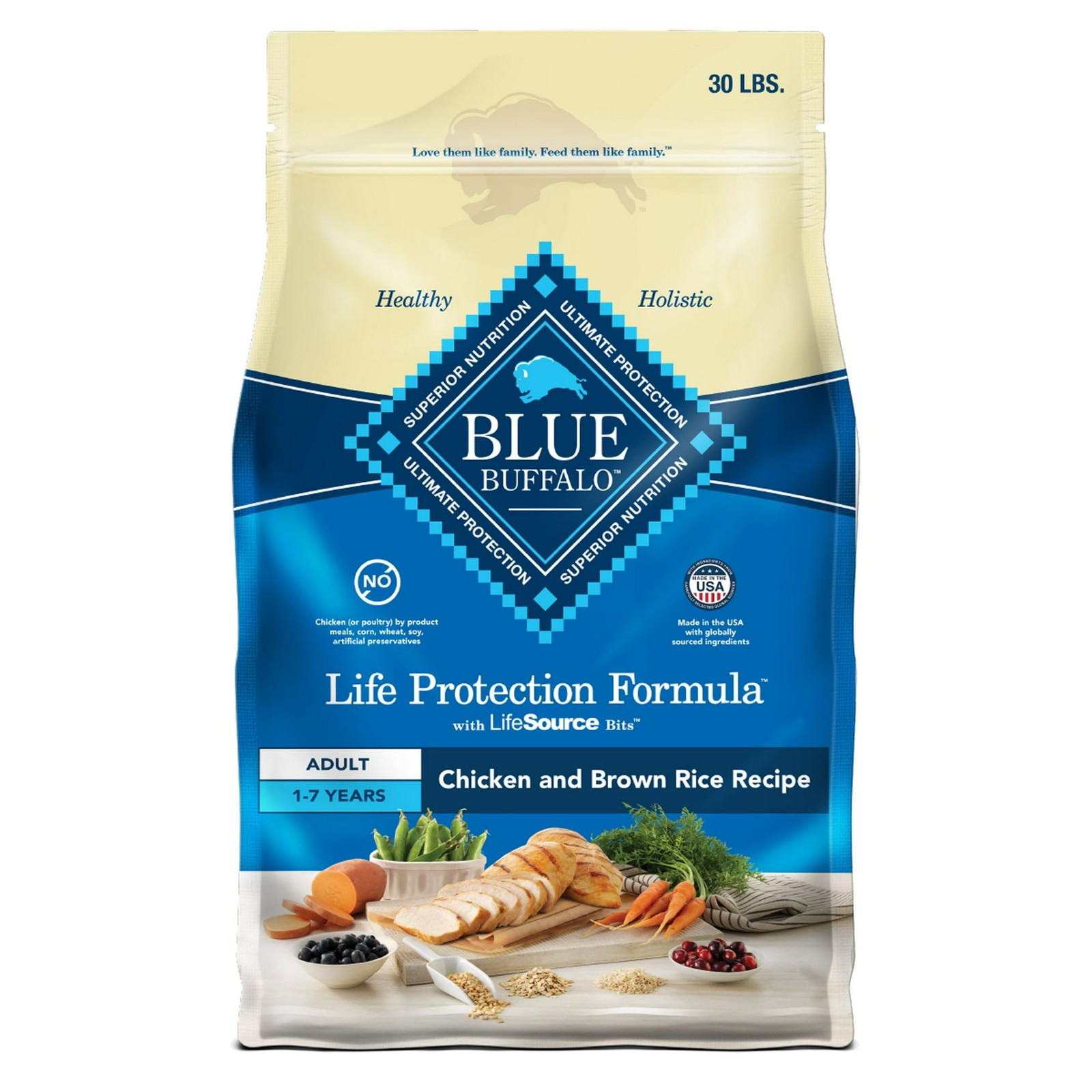 Blue Buffalo Life Protection Formula Adult Dry Dog Food, Chicken&Brown Rice,30lb