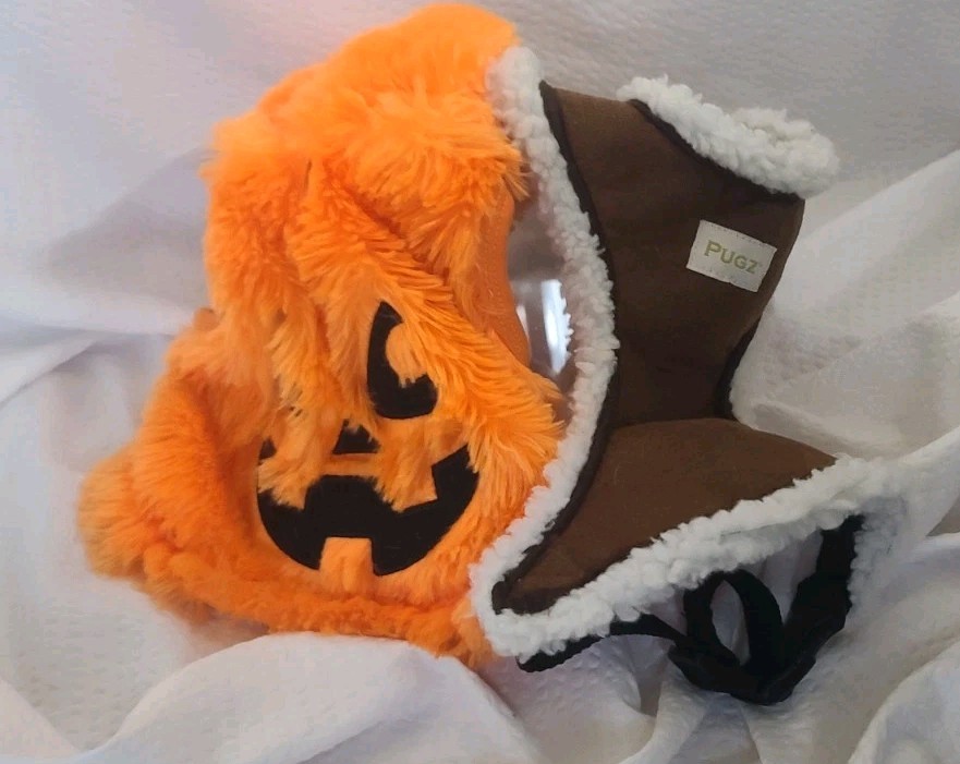 2 Xtra Small Dog Cat Sherpa Halter Collar Faux Suede Pumpkin Costume Plushie