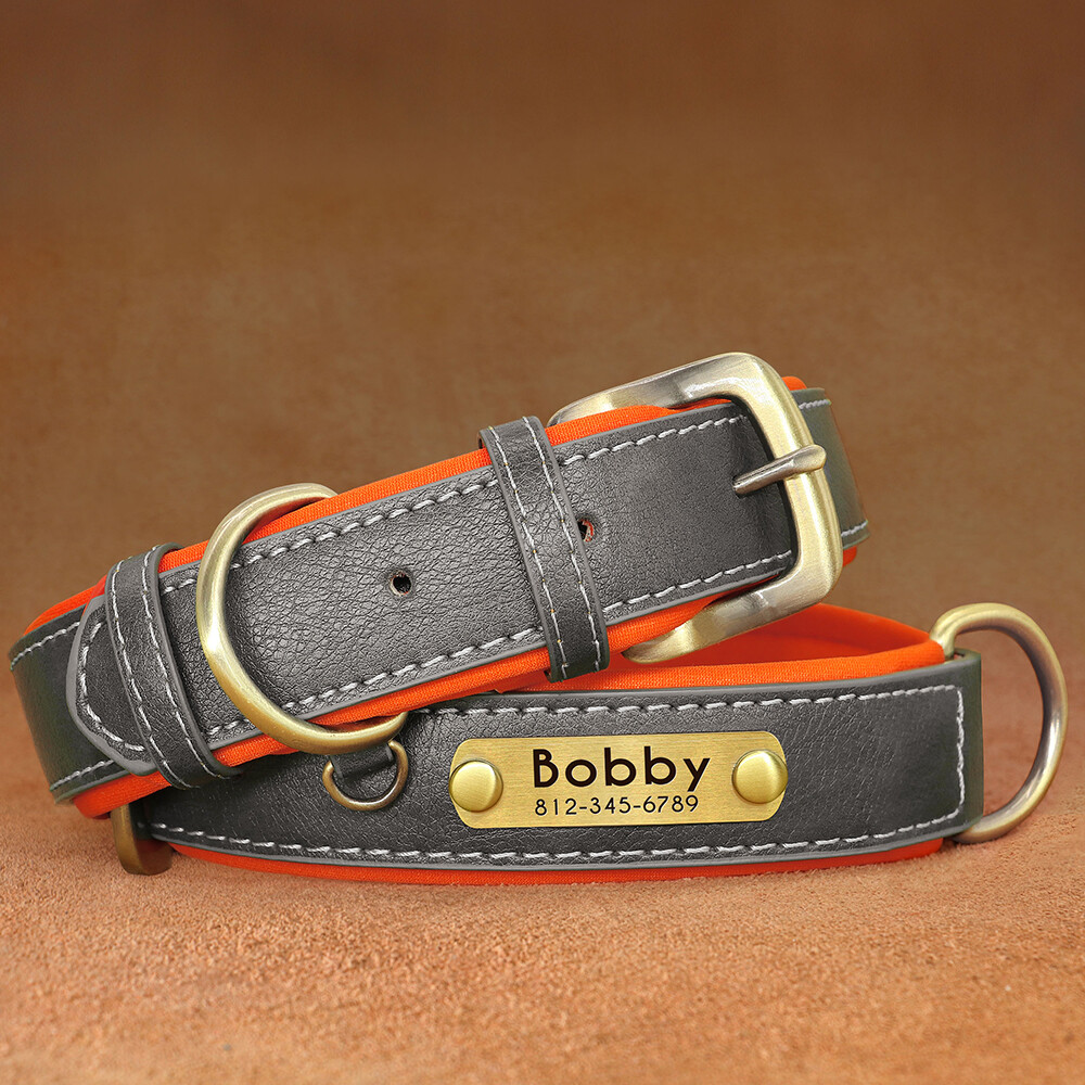 PERSONALIZED Soft Leather Dog Collar Custom Puppy Cat Name Free Engraved XS-XL