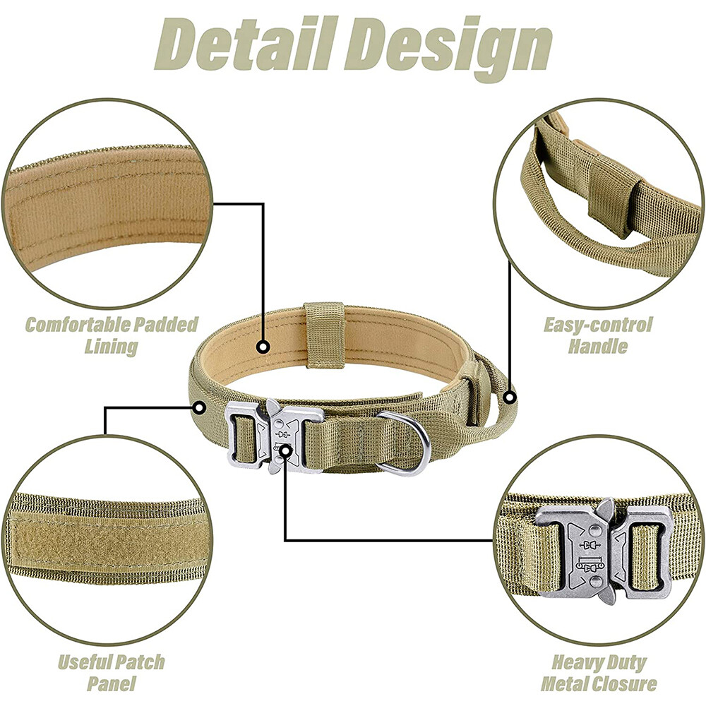Tactical Dog Collar Heavy Duty Nylon Large Dog Canine Training With Metal Buckle