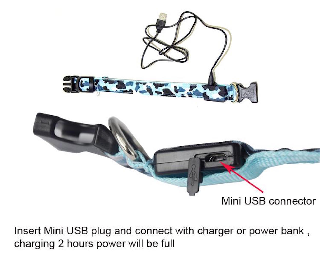 USB RECHARGEABLE LED CAMO COLLAR Camouflage Pet Dog Glow Flashing Light Safety