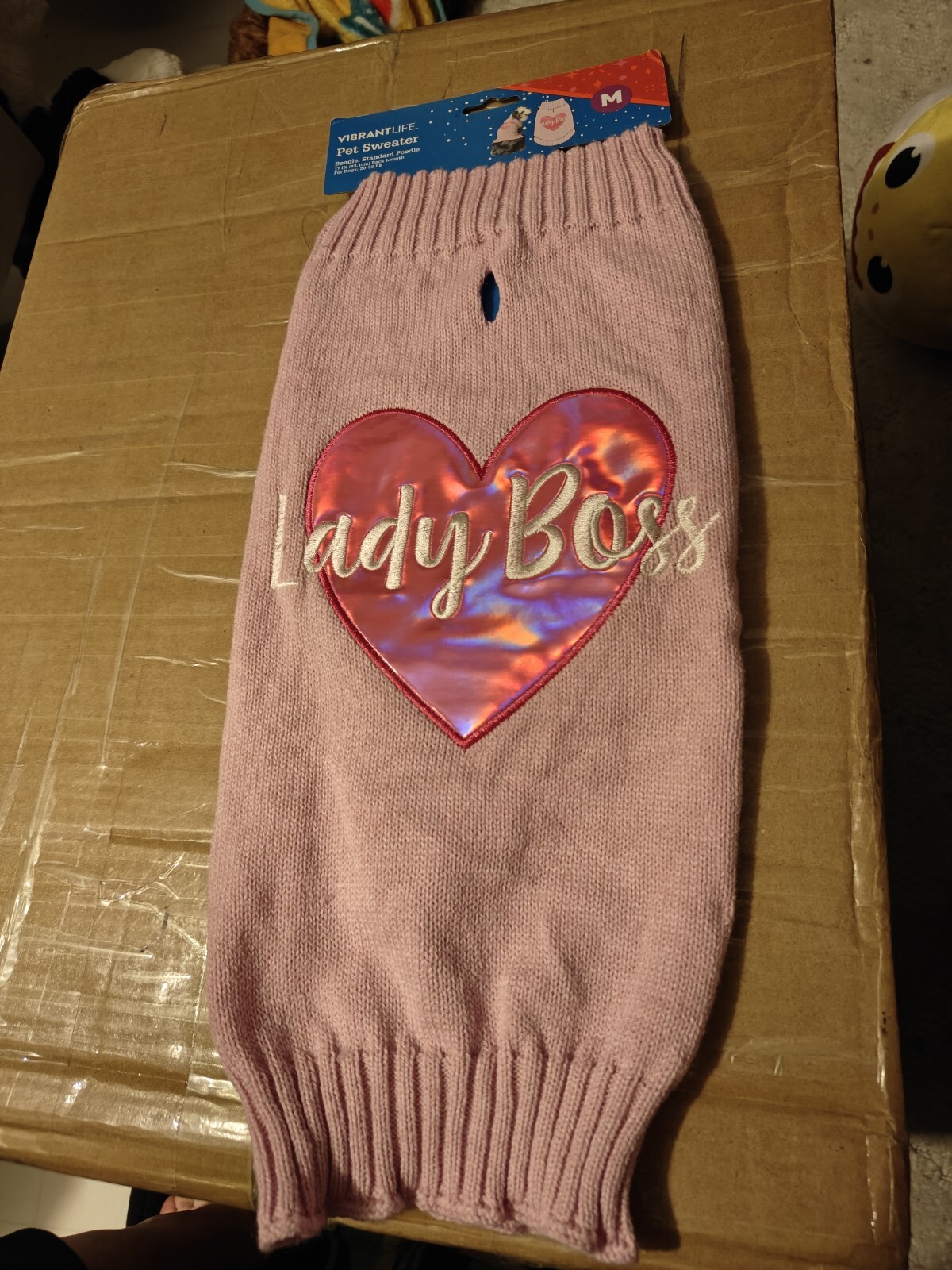YT1-Vibrant Life Pink “Lady Boss” Heart Pullover Pet Girl Dog Cat Sweater Size M