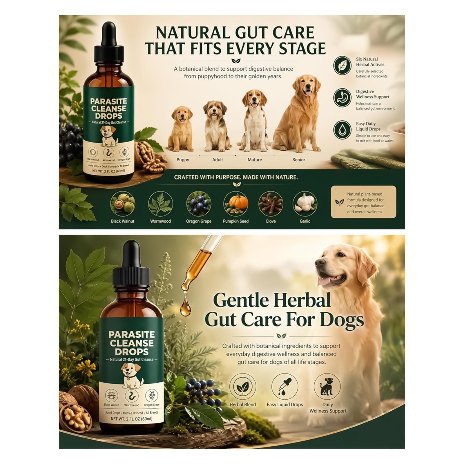 3 Pack Parasite Cleanse Drop Six Natural Herbal Actives Applicable to All Dogs