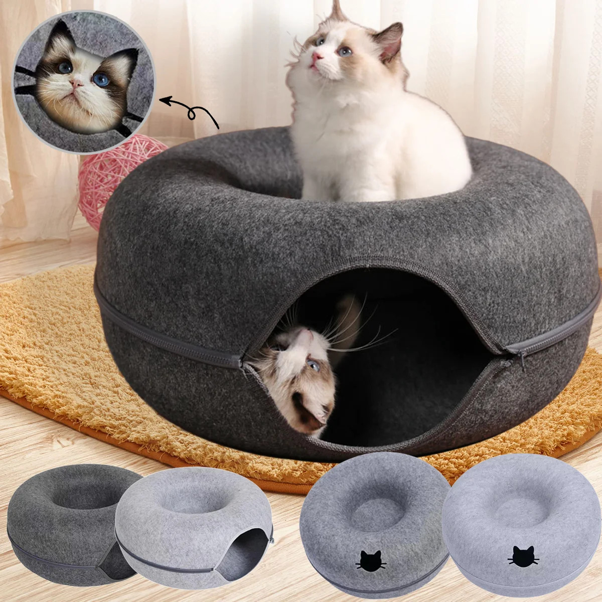 Cat Cave EXTRA LARGE Cat Tunnel Bed Indoor Cats,Cat Donut