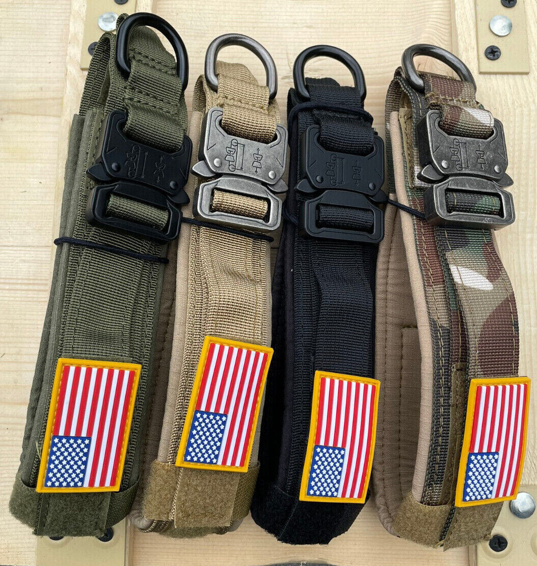 American Flag Tactical Dog Collar Service Canine Training K9 Metal American Flag
