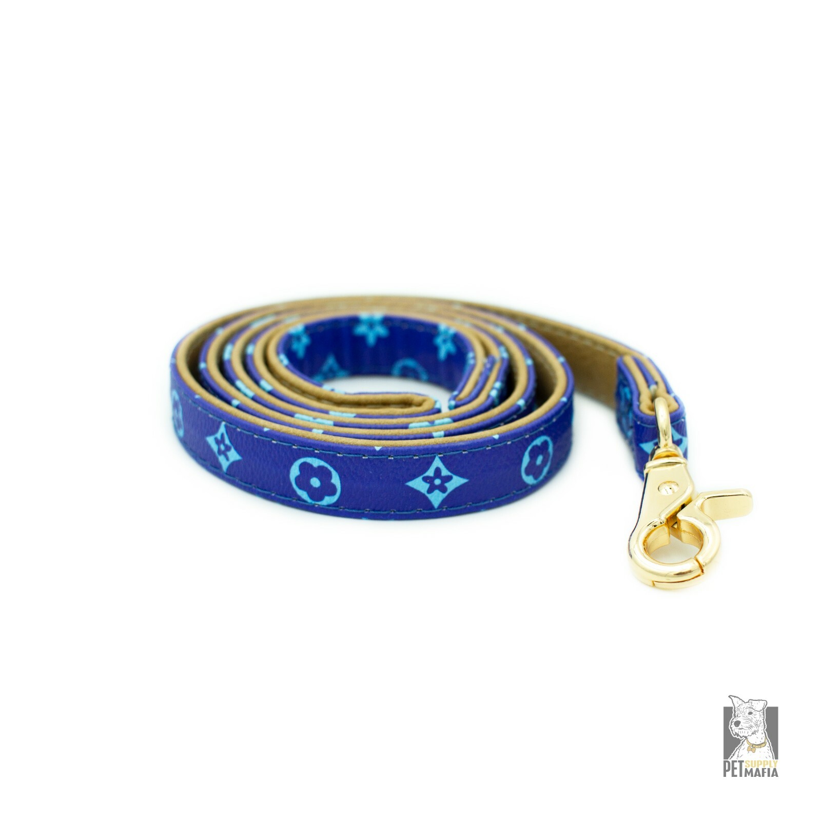 Blue Dog Collar & Leash – Leather Designer Fashion Pet Collar XS, S , M, L , XL