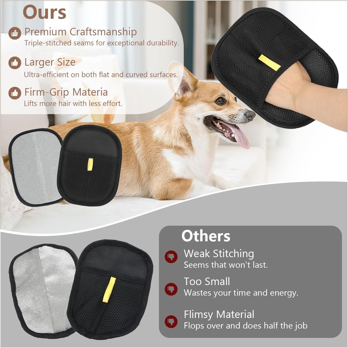 2- Pack Pet Hair Remover Gloves Reusable Dog, Cat Fur Cleaner for Car Sofa Couch