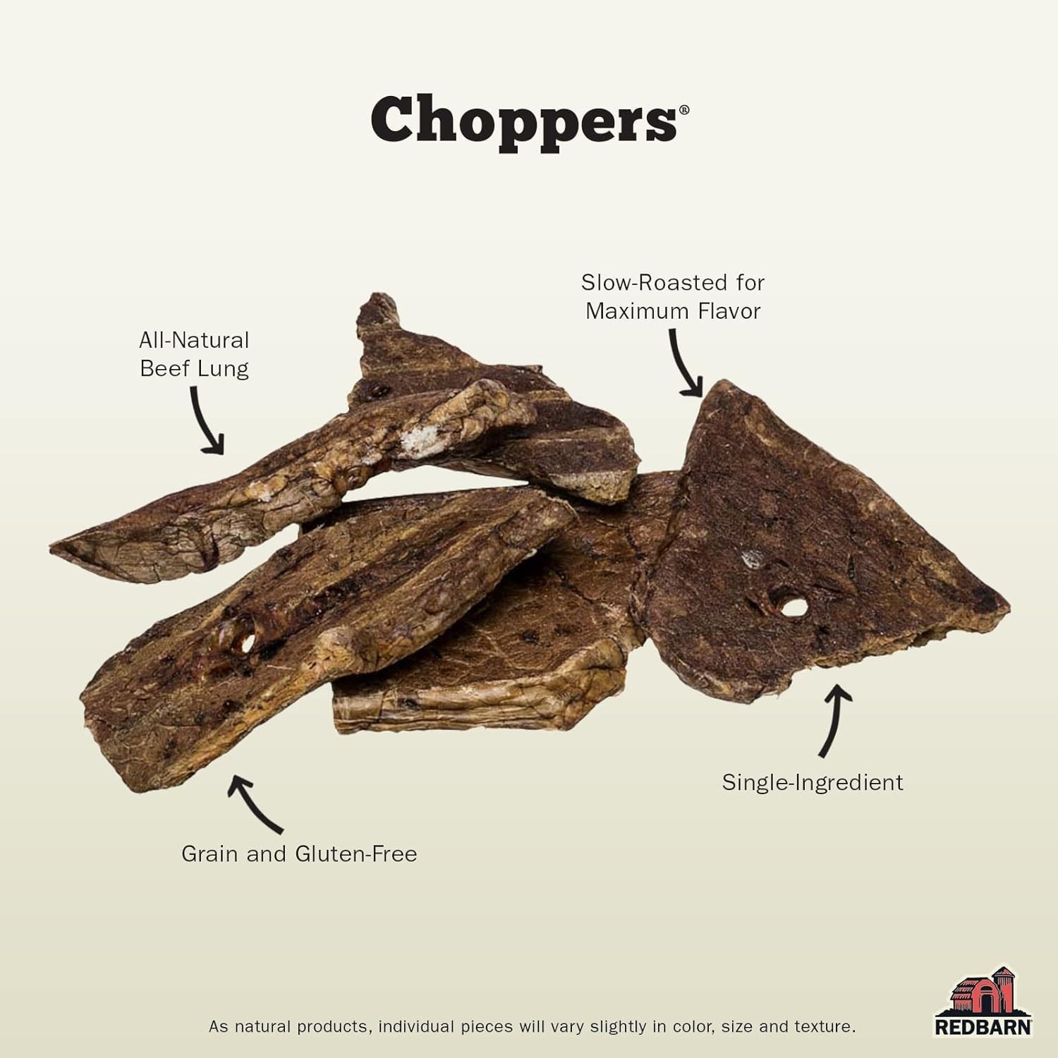 Redbarn Pet Products Natural Choppers Beef Lung 9 Ounce (Pack of 1), no color