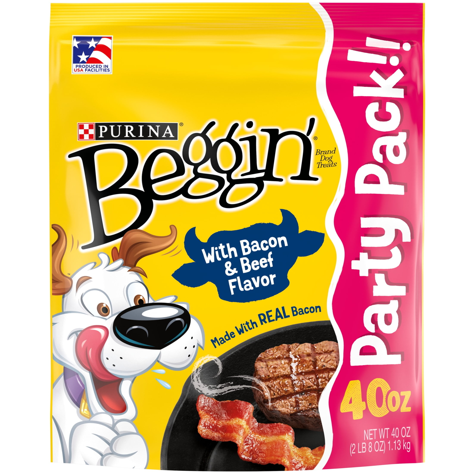Strips Dog Treats with Real Bacon & Beef Flavors Tender Chews, 40 oz Pouch