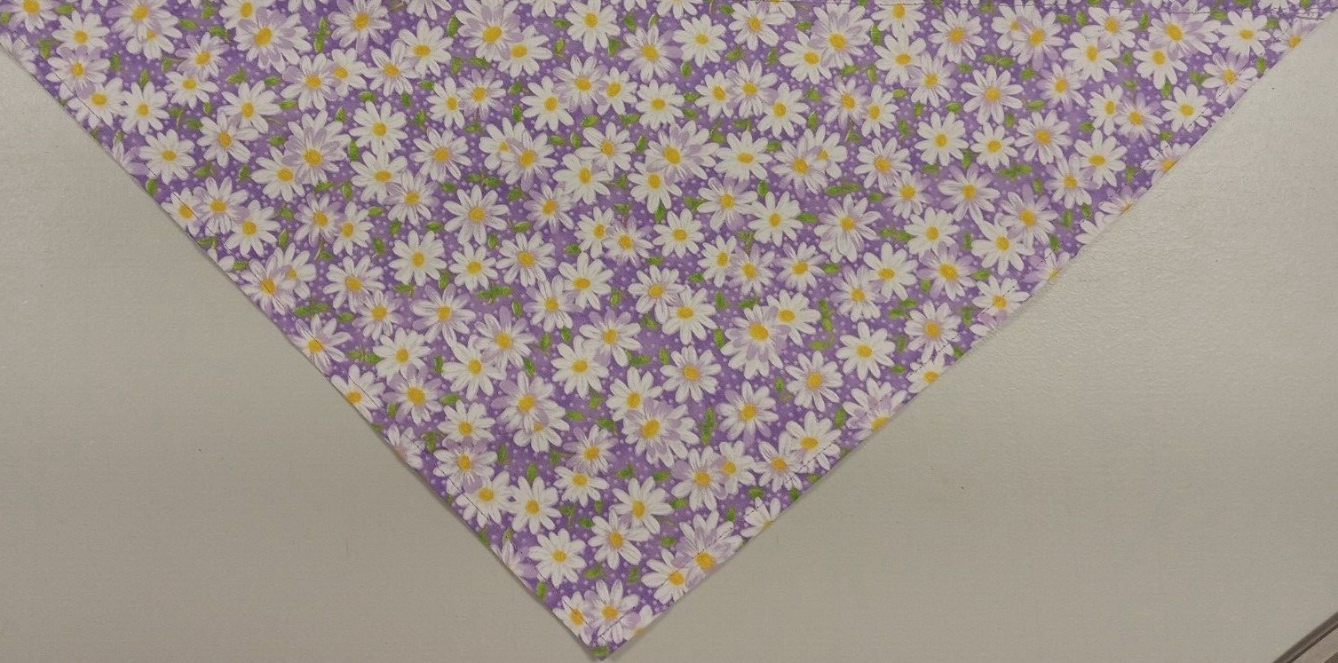 Dog Bandana/Scarf, Tie On, Violet, White, Daisies, xS, S, M, L