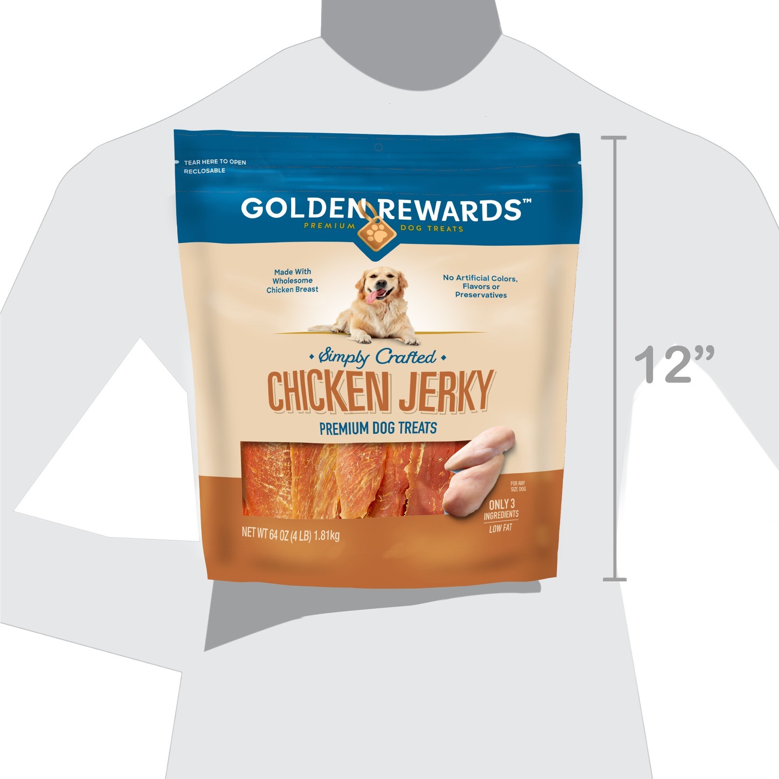 Golden Rewards Chicken Flavor Premium Dry Jerky Treats for All Dogs 64 oz