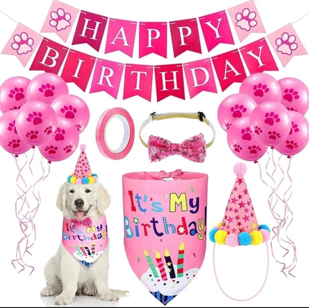 Dog Birthday Party Supplies Set Bandana, Hat, Banner, Boy Or Girl Cute Bow Tie!!