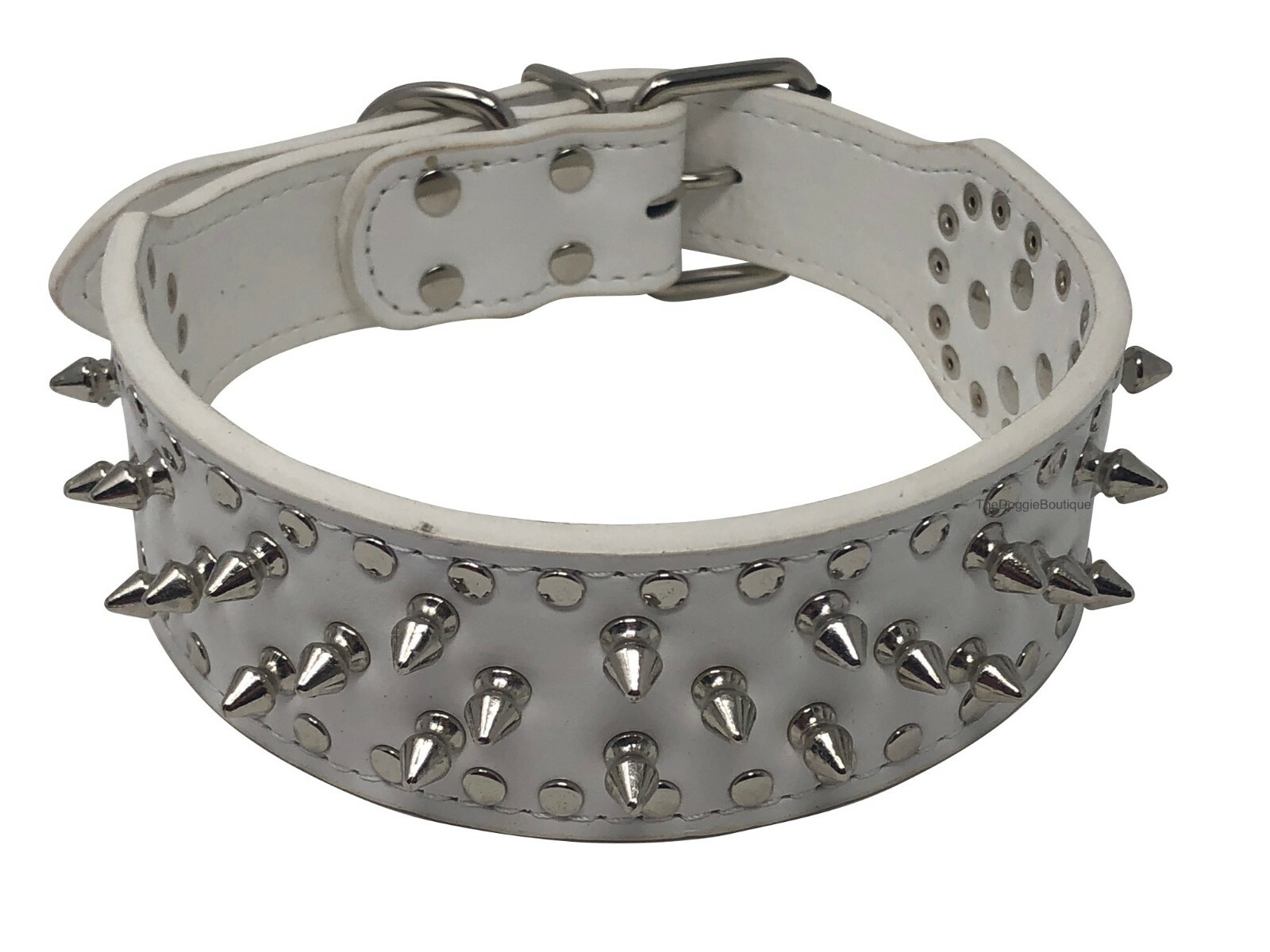 Dog Collar Studded Spikes Rivet Adjustable Faux Leather 2″ wide S M L XL