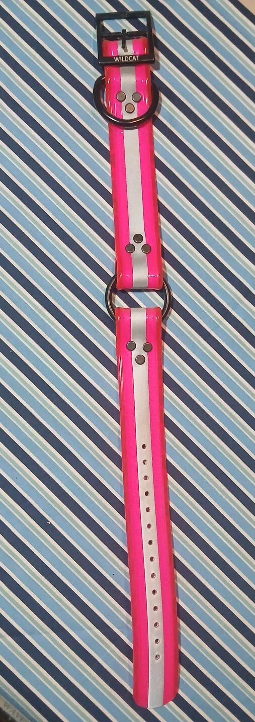 1 1/2″ Wide X 20 ” Long At Last Hole Dog Collar HOT PINK REFLECTIVE New Item.