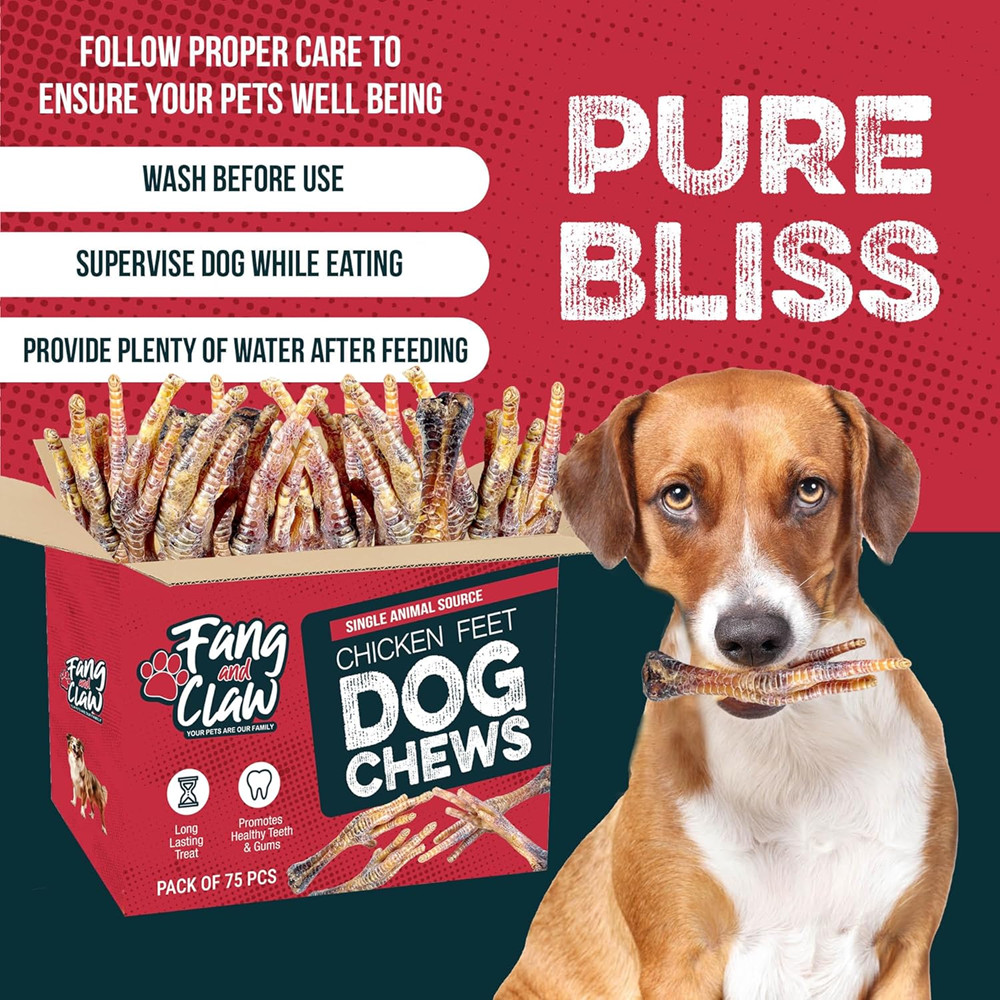 Natural Chicken Feet for Dogs Treats 75 Count Pack Single Ingredient All Natural