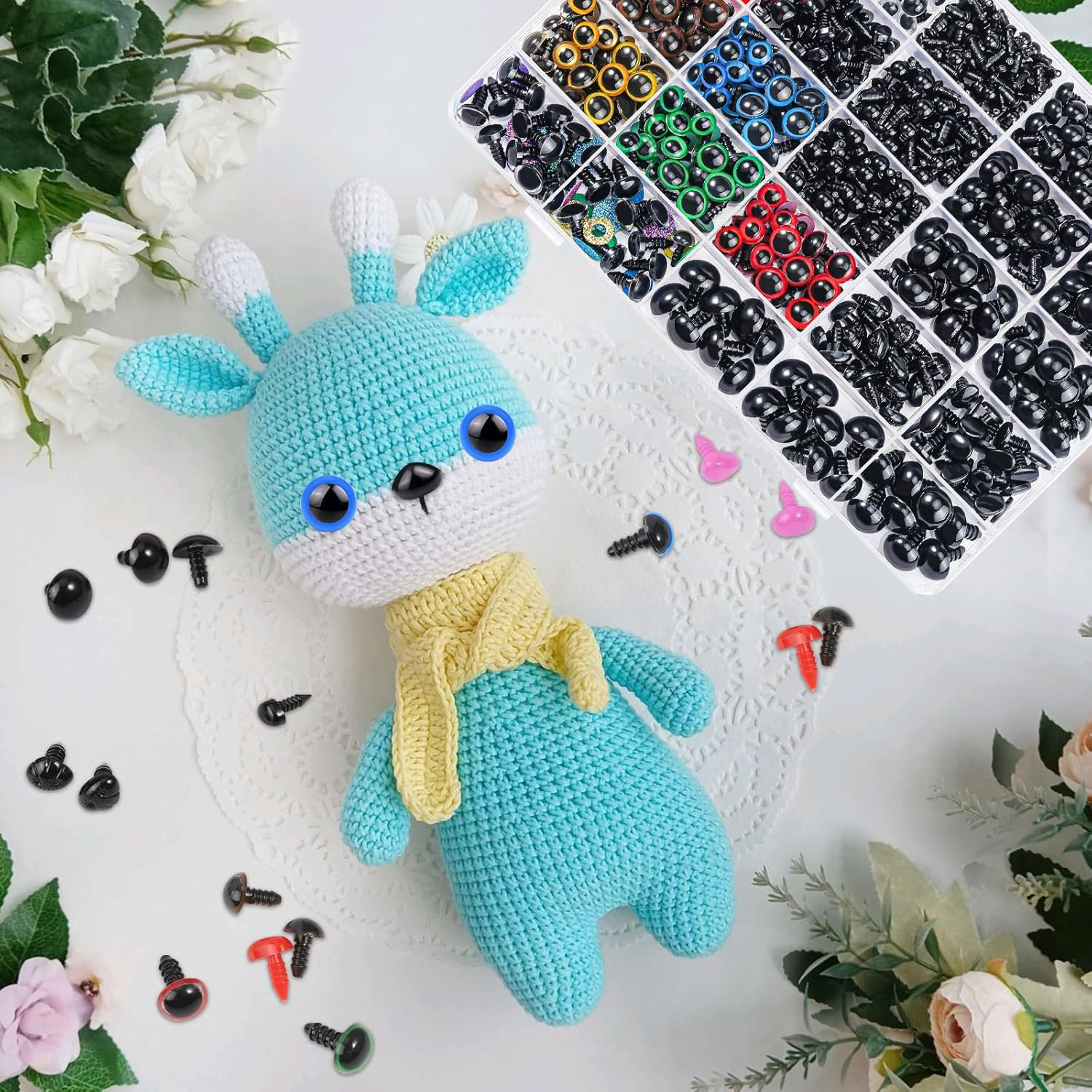 1100PCS Safety Eyes and Noses, Amigurumi Safety Eyes for Crocheting, Colorful Do