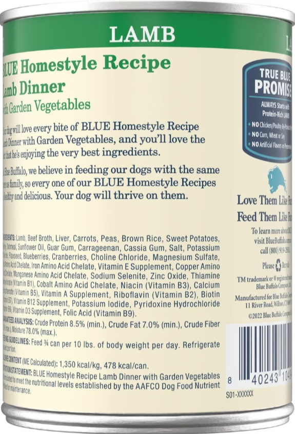 Blue Buffalo Homestyle Recipe Lamb Dinner Adult Wet Dog Food,12.5 oz,Case of 12