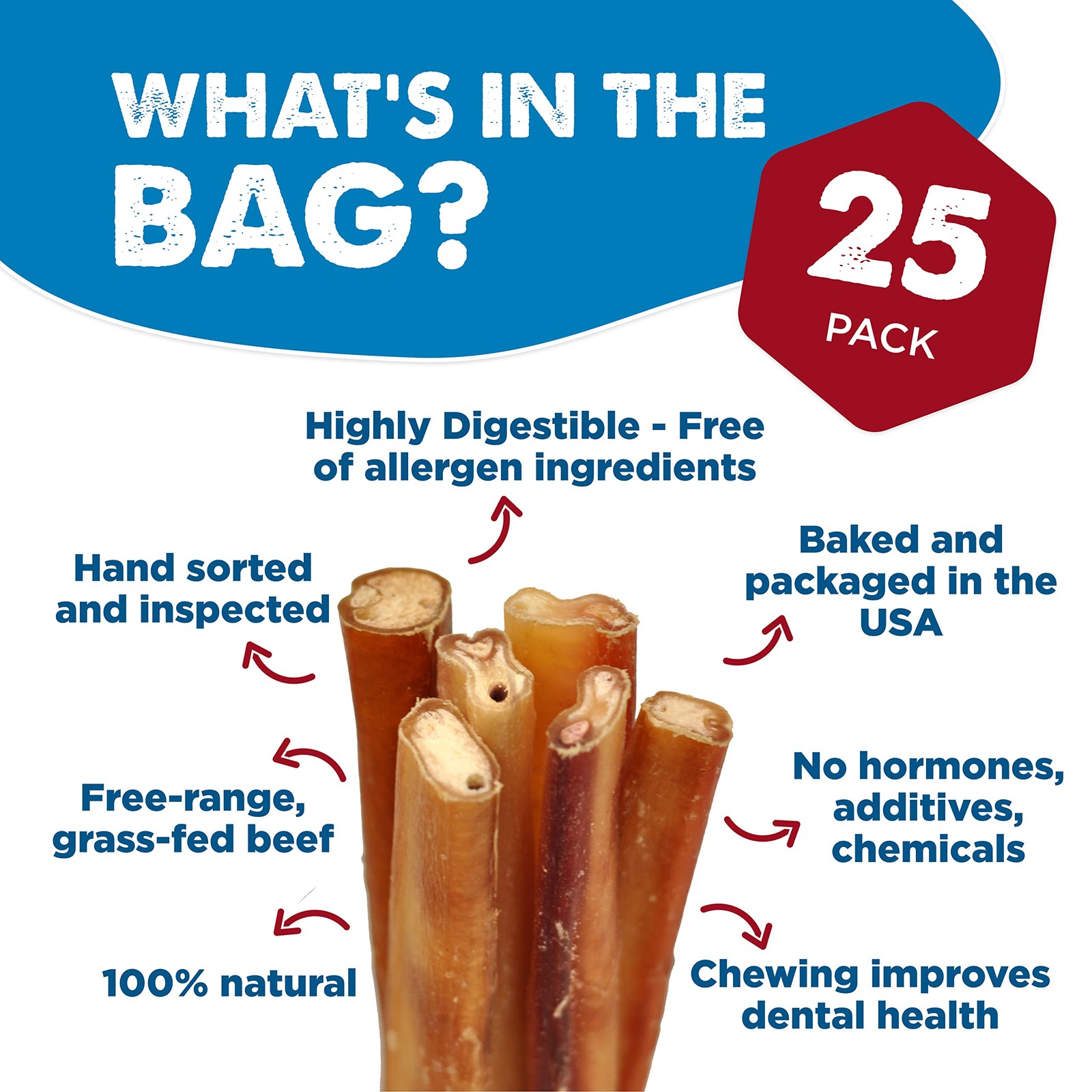 Best Bully Sticks Jumbo Bully Sticks 12 Inch, 25 Count Pack of 1 Natural, G…