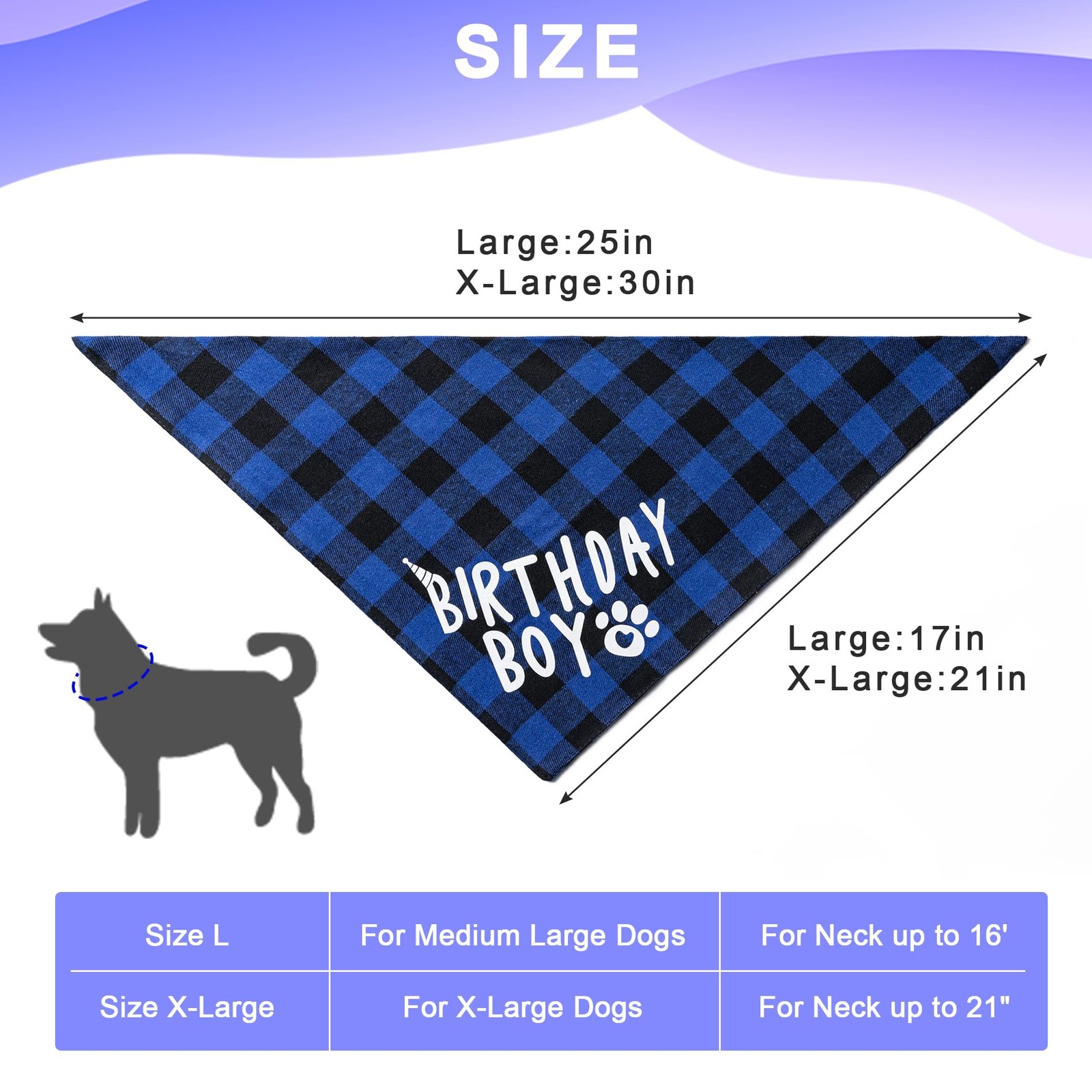 Dog Birthday Party Supplies Bandana Hat Bow Tie 0-8 Numbers Blue X-Large