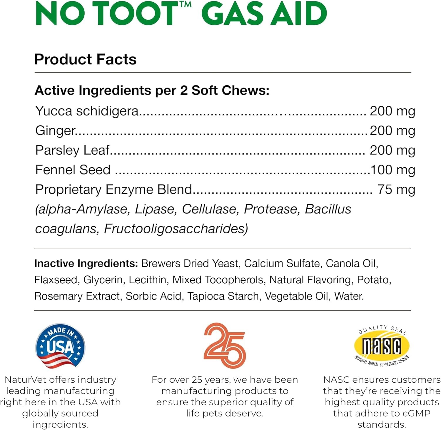 NaturVet No Toot Gas Aid Supports Digestive Tract Health for Dogs 70 Soft Chews