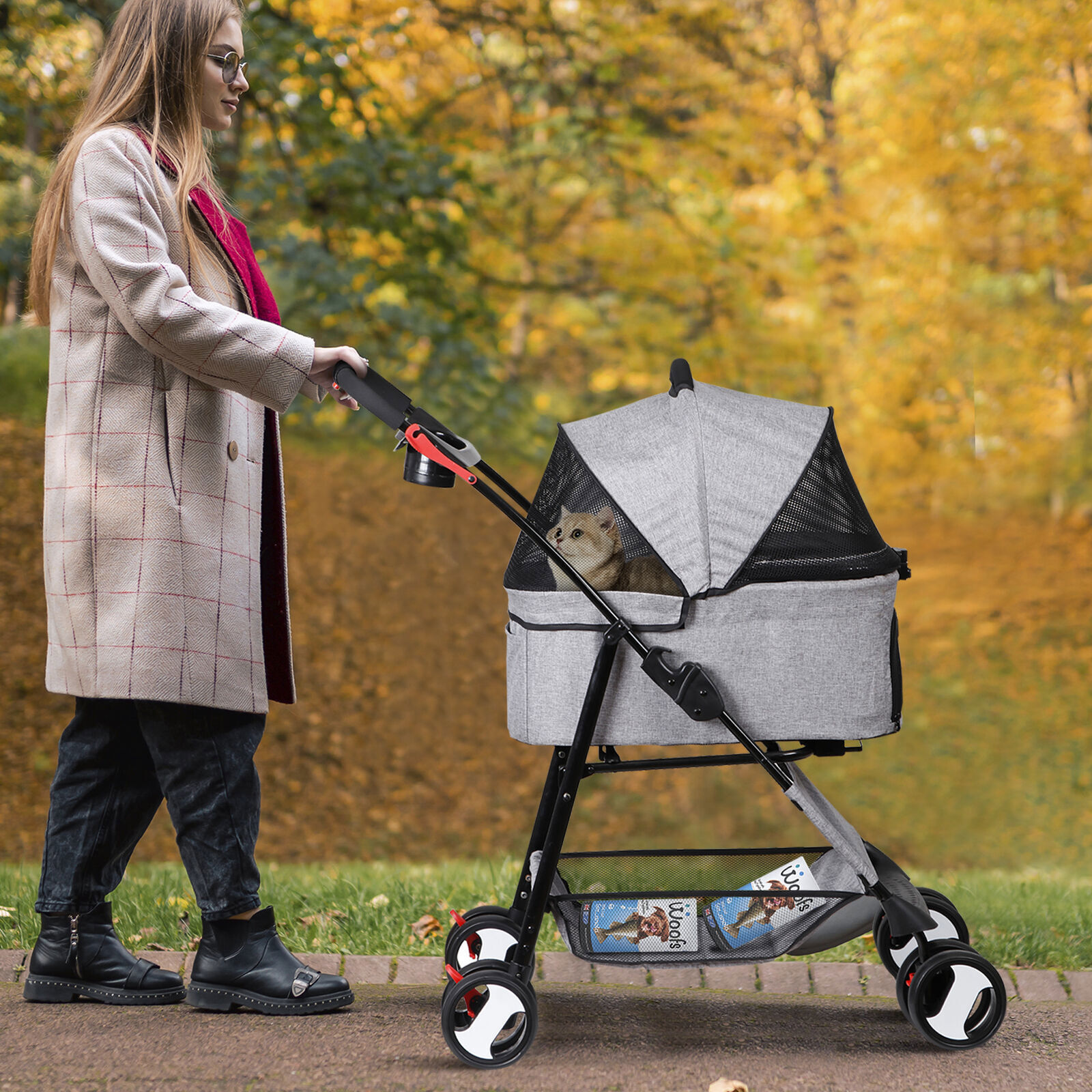 3 in 1 Folding Dog Stroller Pet Stroller for Medium Dog w/Removable Carrier Gray