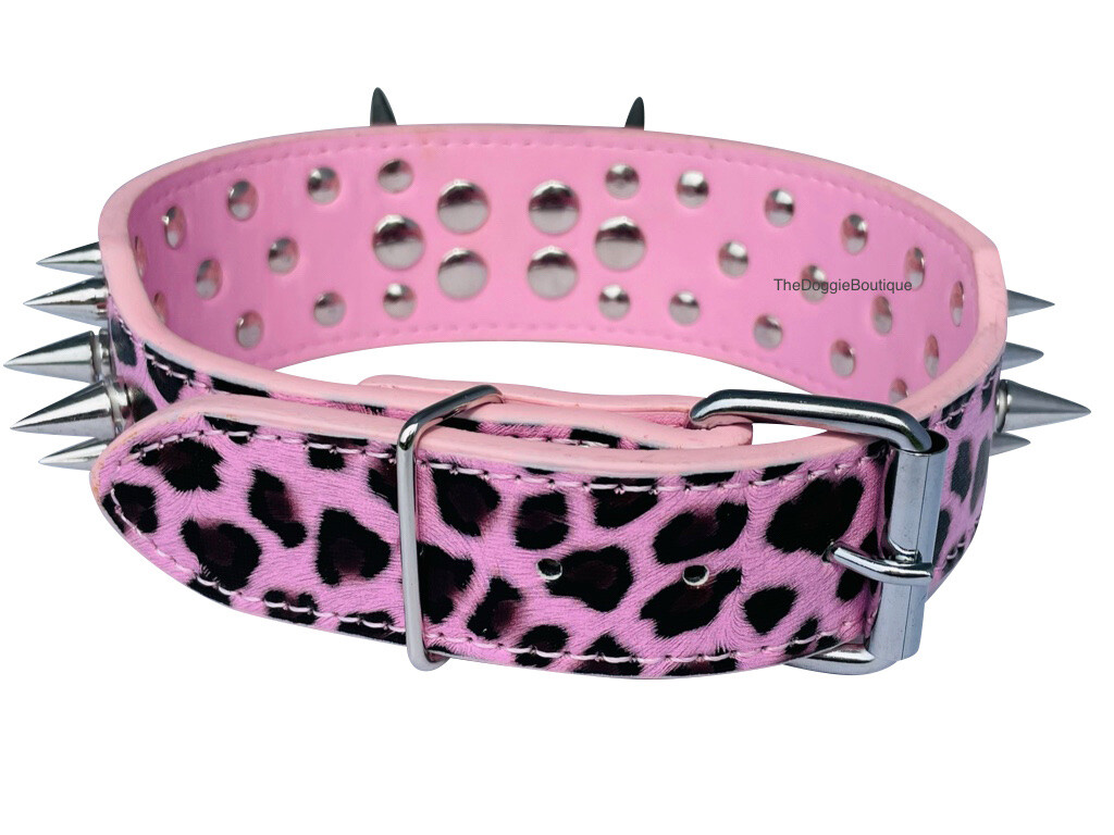 Dog Collar Sharp Spikes Spike Rivet Adjustable PU Leather 2″ wide S M L XL
