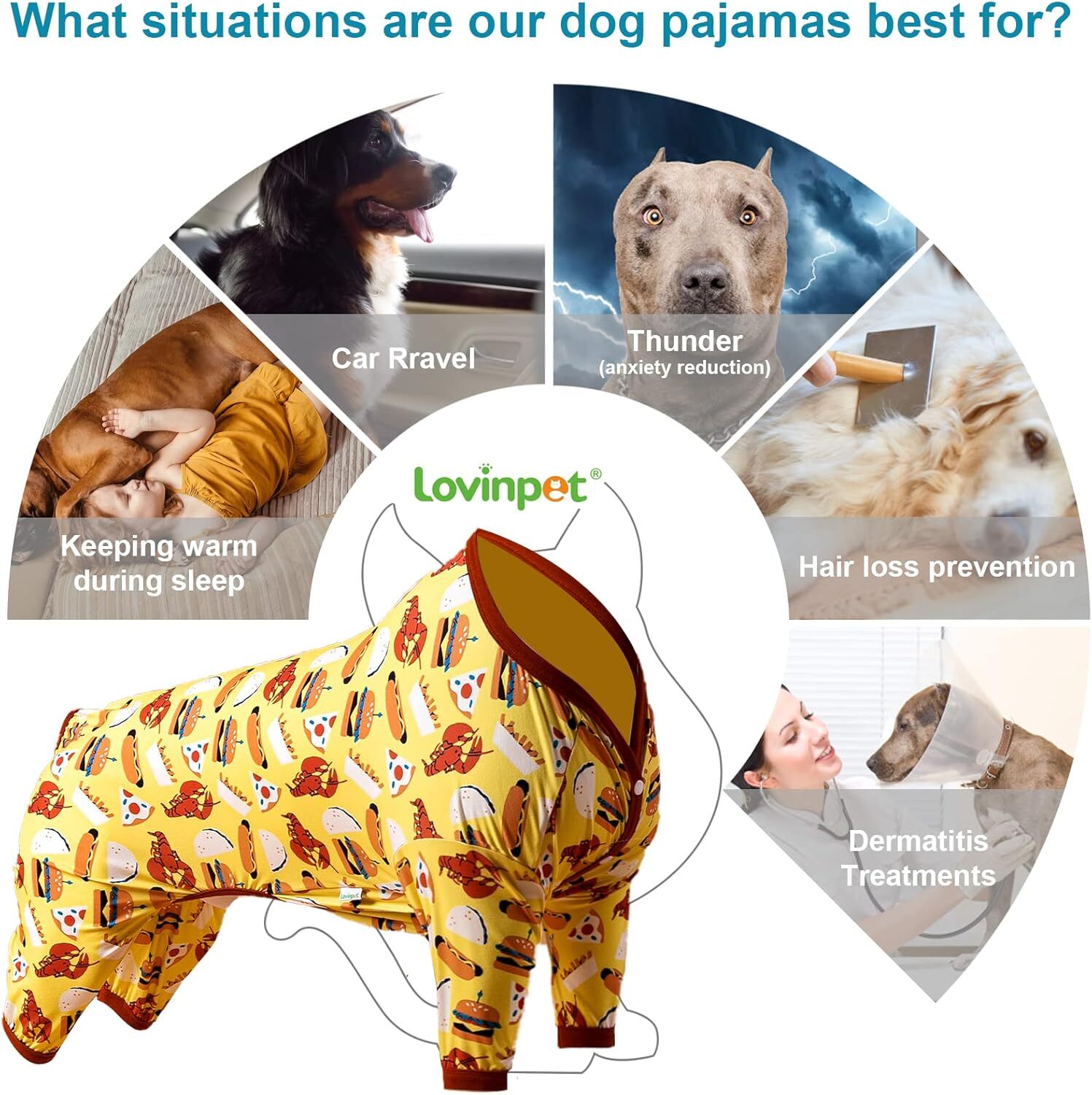 LovinPet Dog Clothes Pullover Pet Pajamas Jumpsuit Shirt For Post Surgery Dog