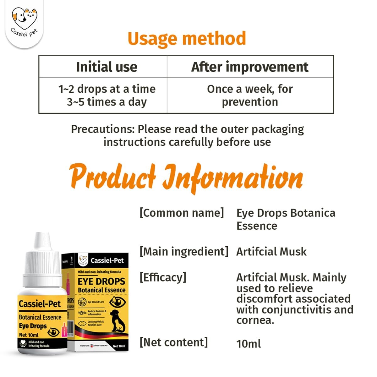 Cassiel pet Eye Drops for Infection Treatment, Soothe 1 Bottle, colorless