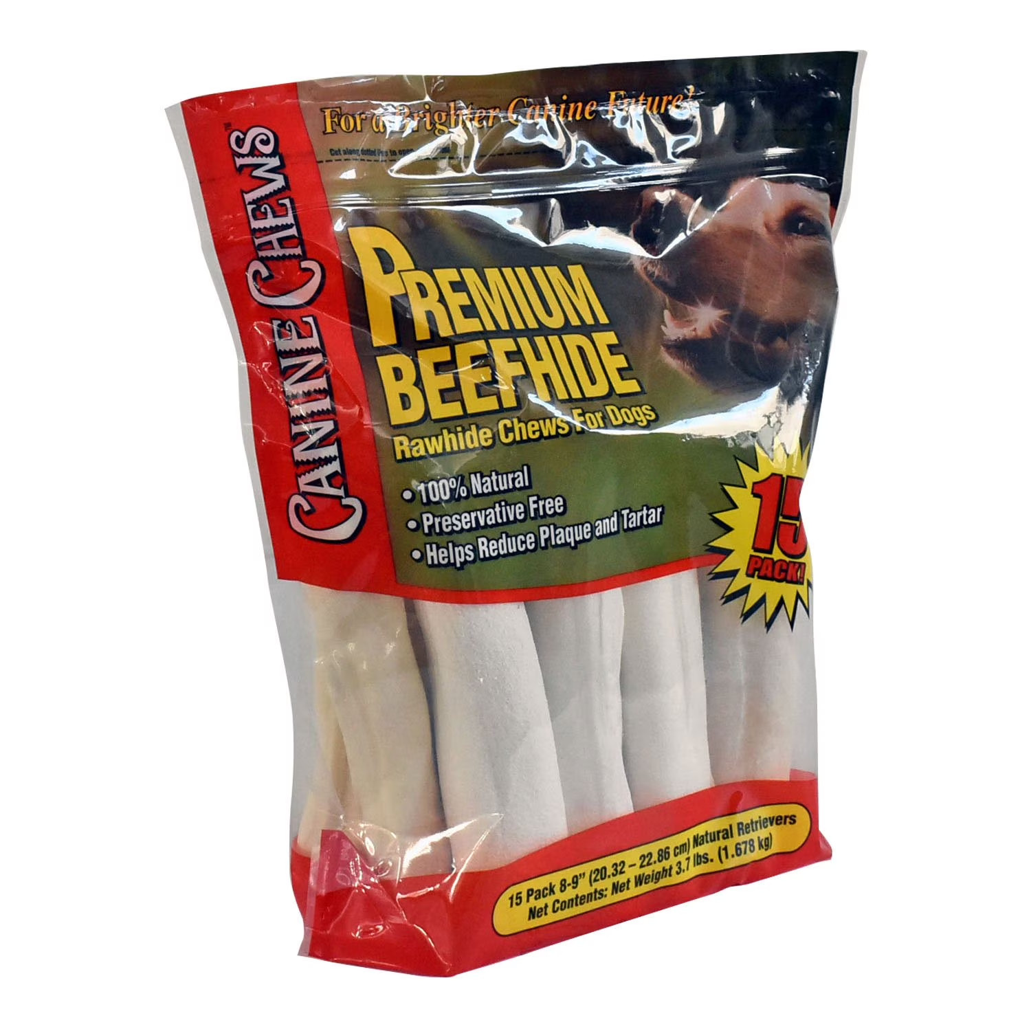 Canine Chews Premium All-Natural Beef Hide Retrievers 15 Ct Dog Treats