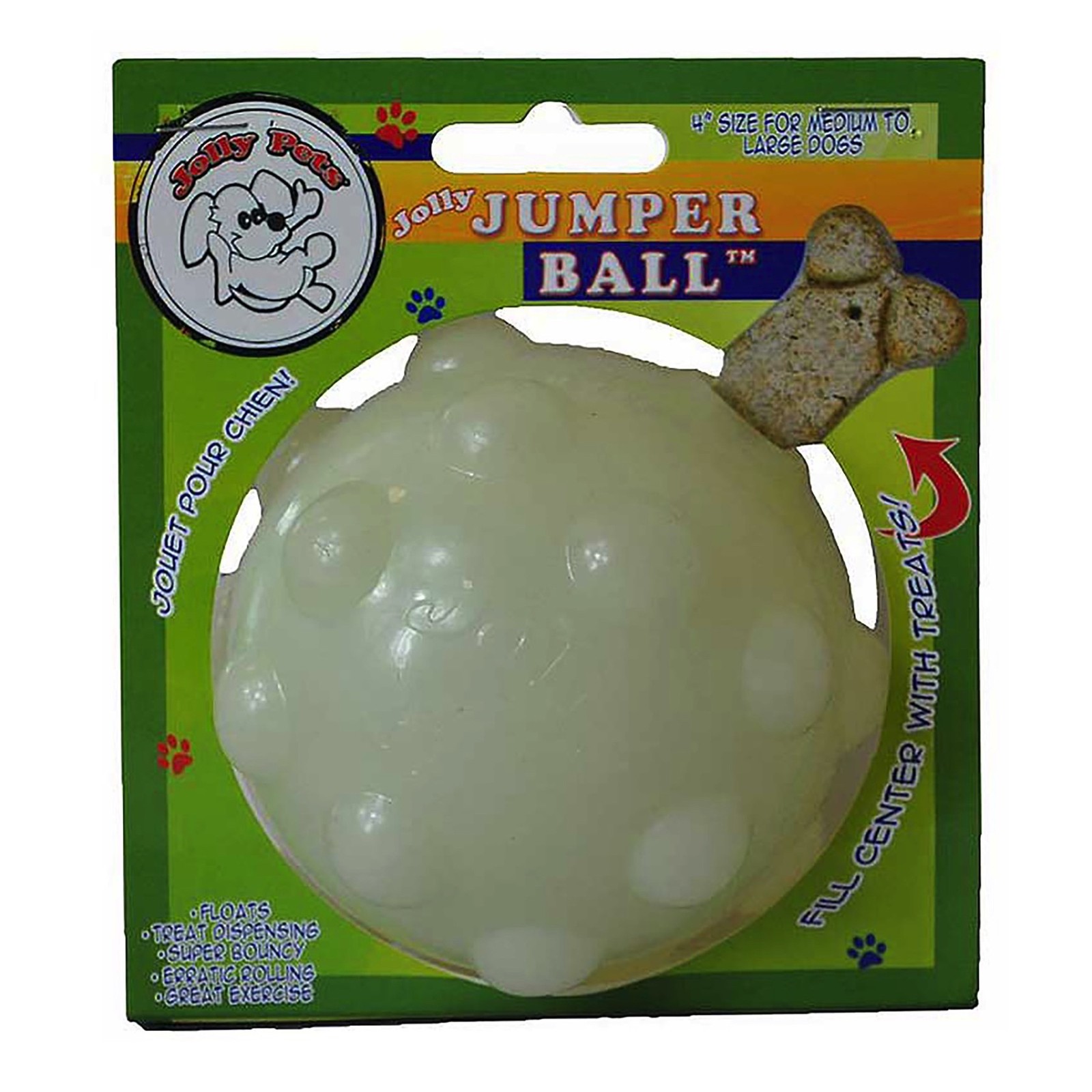Jolly Pets Jumper Ball Glow In The Dark 4 inch Erratic Rubber Dog Treat Toy