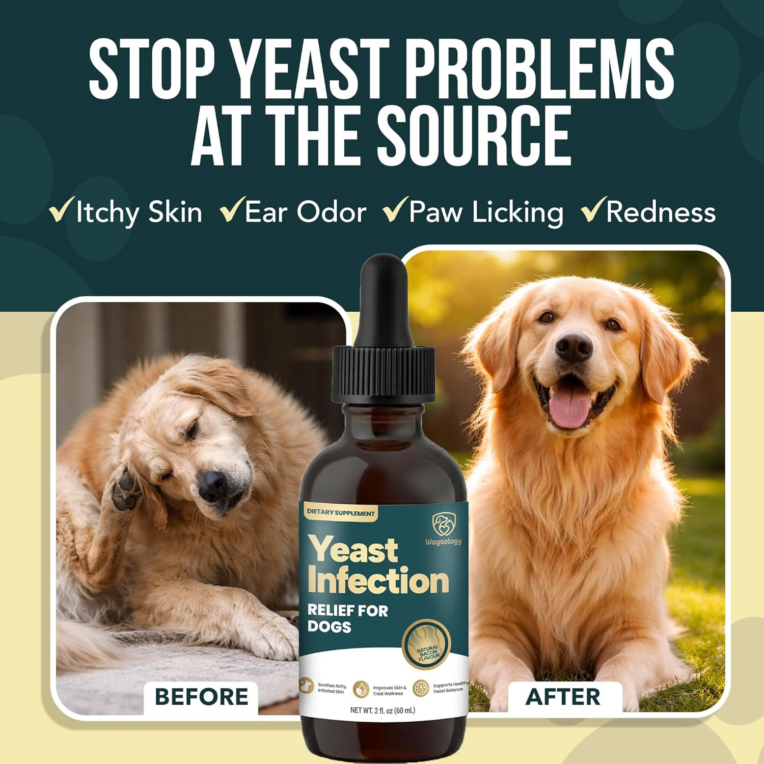 Yeast Infection Treatment for Dogs Drops (7 in 1 Formula) Soothes Itchy & Irrita