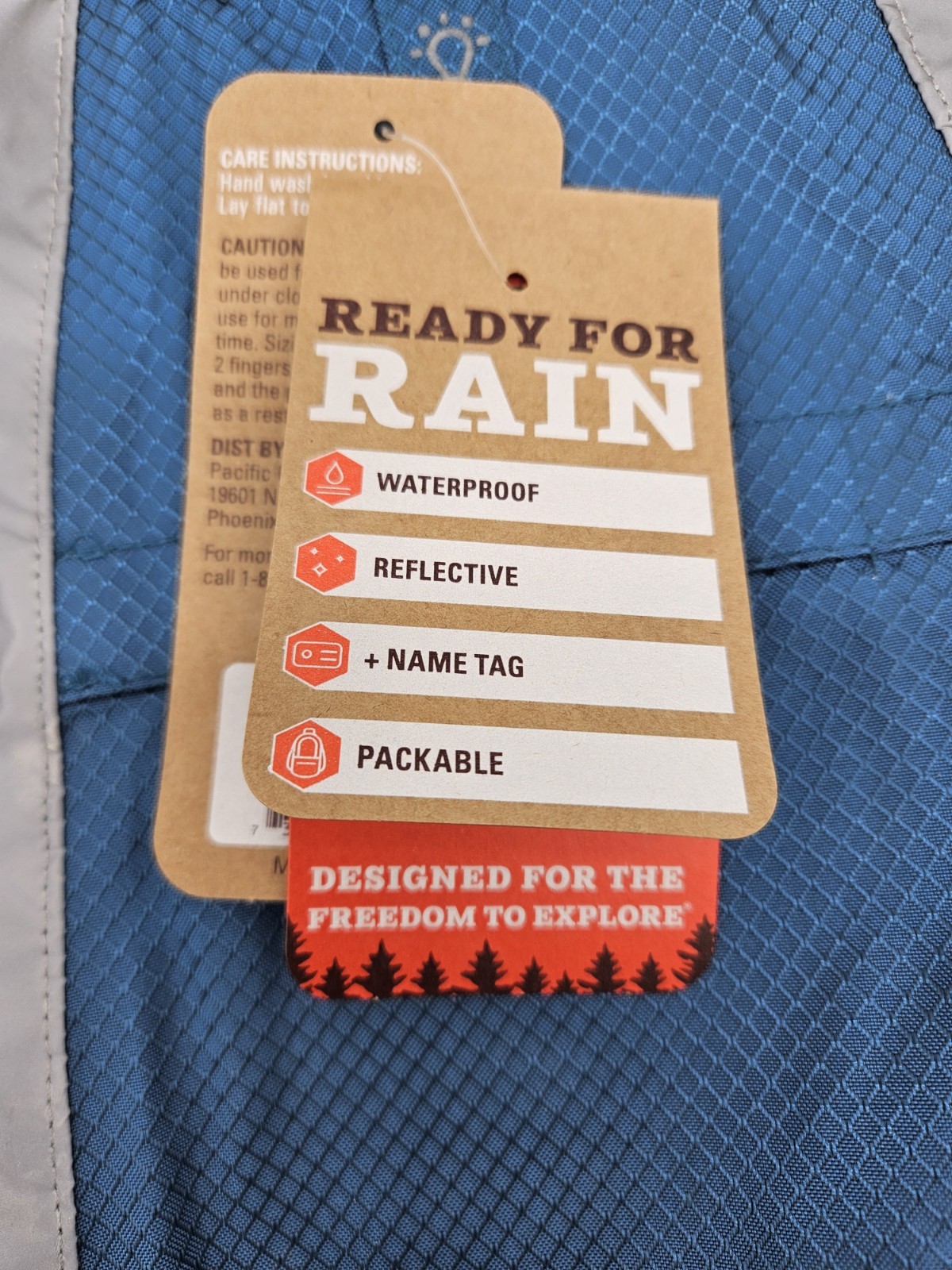 Arcadia Trail Reflective Dog Raincoat High Vis Blue Teal Packable Jacket Medium