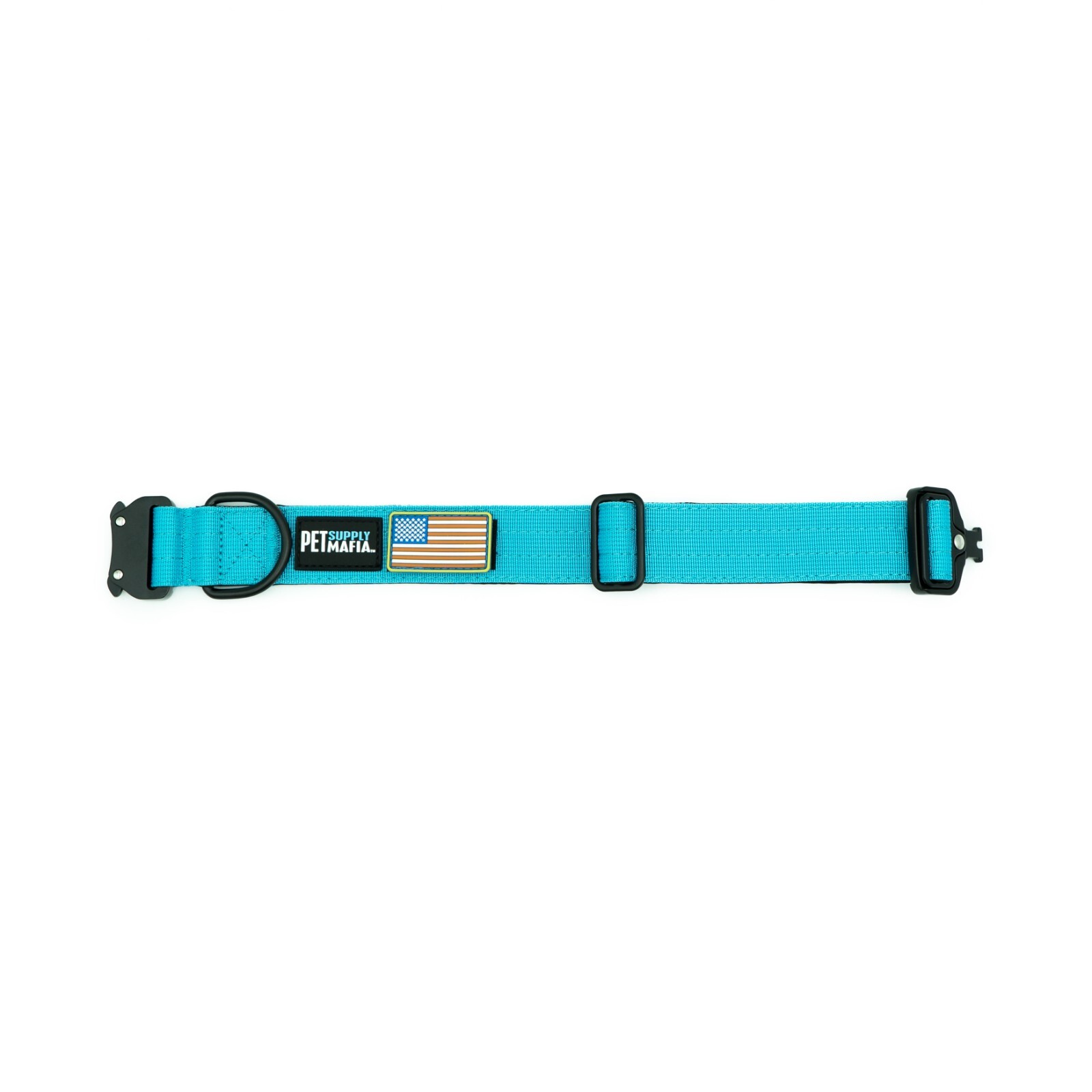 Tactical dog collar – 1.5in wide, Heavy duty with metal buckle USA flag – Blue,