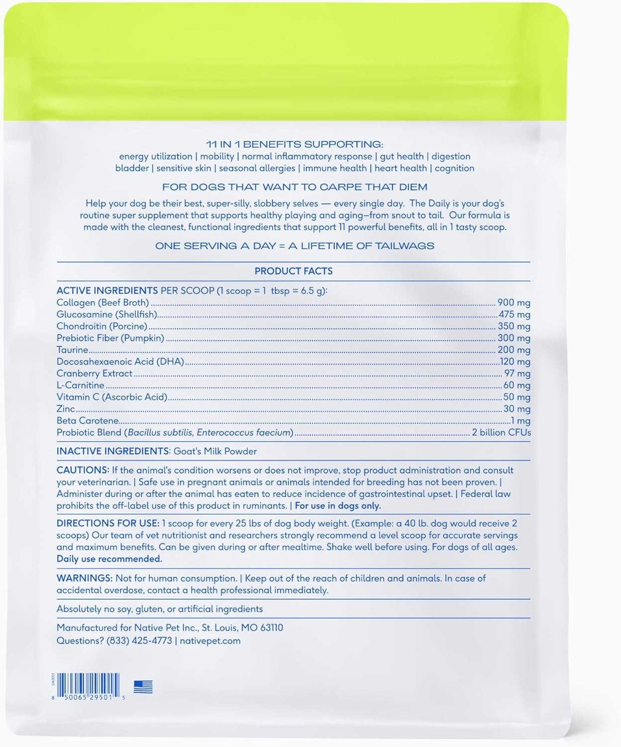 (120 Scoop) Native Pet 11-in-1 Dog Multivitamin Powder 28oz