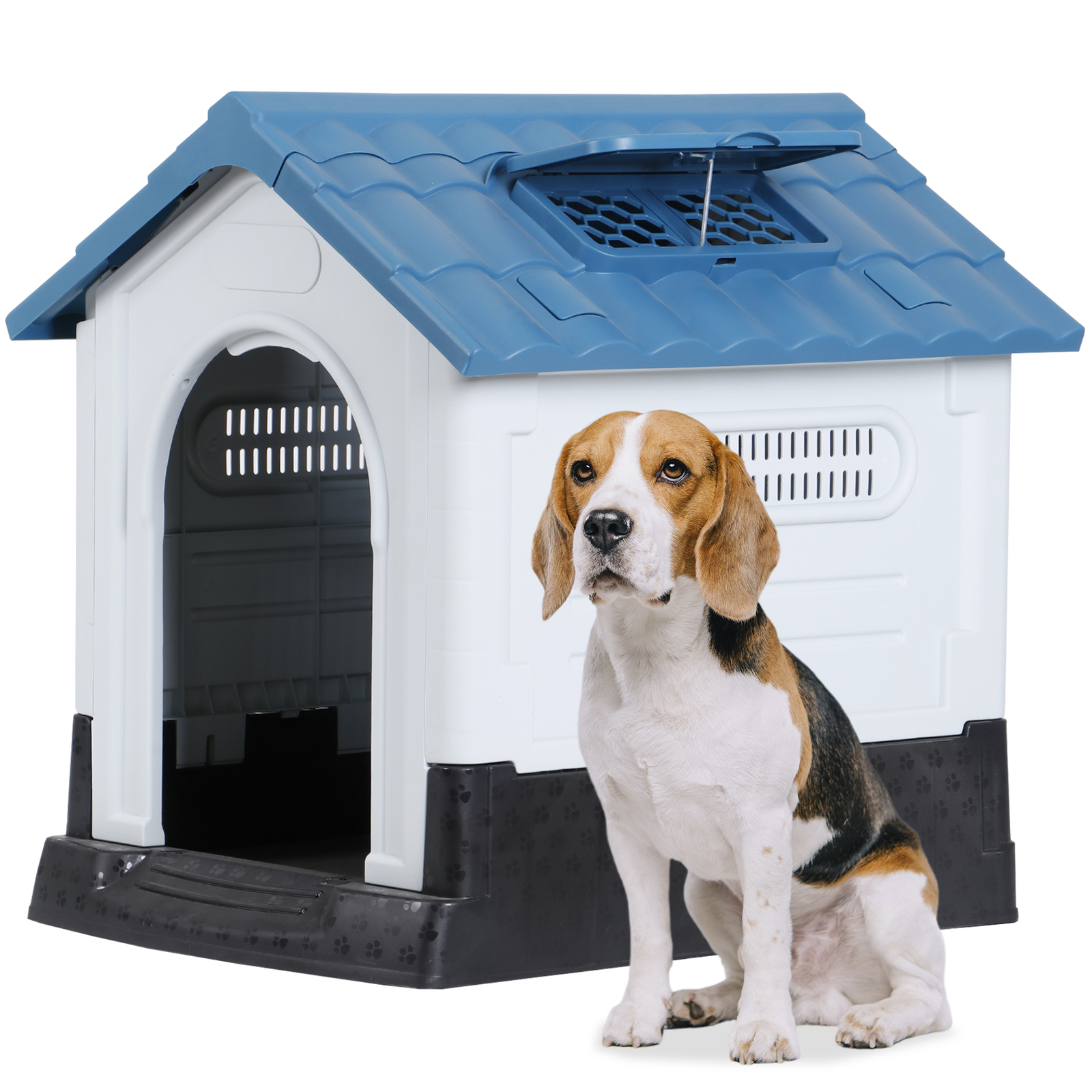 Dog House Indoor Outdoor Ventilate Waterproof Pet Plastic W/ Adjustable Skylight