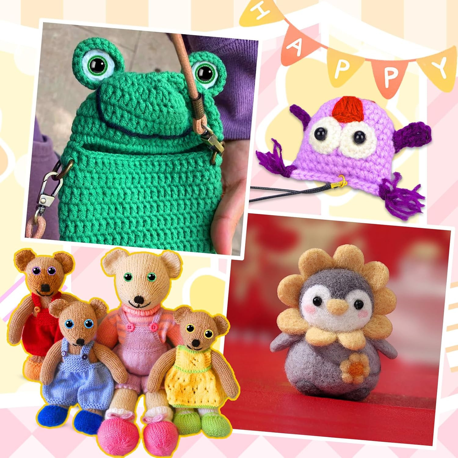 1100PCS Safety Eyes and Noses, Amigurumi Safety Eyes for Crocheting, Colorful Do