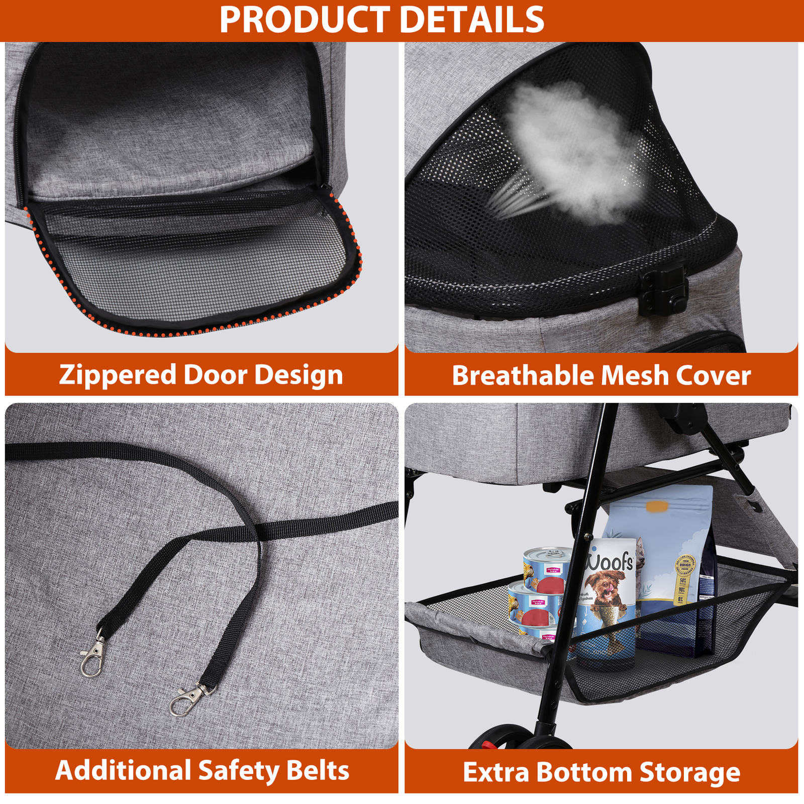 3 in 1 Folding Dog Stroller Pet Stroller for Medium Dog w/Removable Carrier Gray