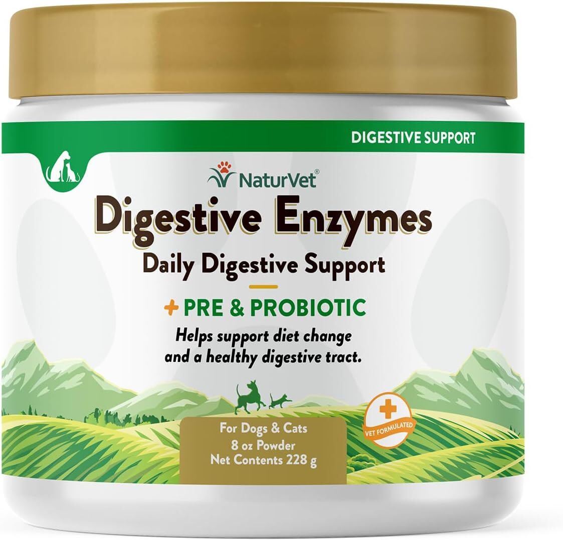 NaturVet DIGESTIVE ENZYMES PROBIOTICS Healthy Digestion for Dogs and Cats 8 oz