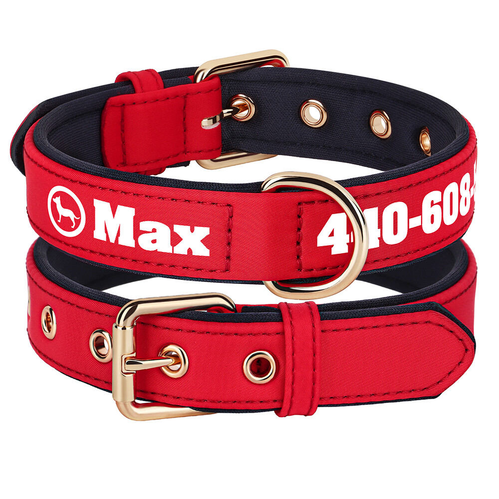 Personalized Nylon Dog Collar Custom Name Phone Print Soft Padded Adjustable S-L