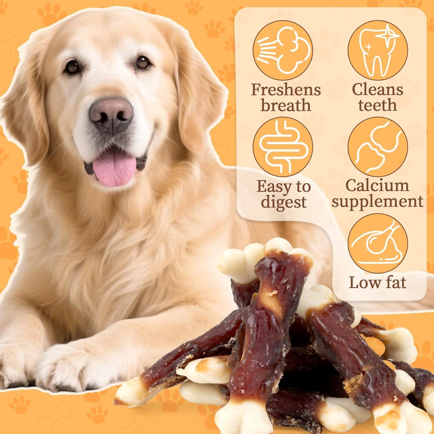 Dog Treats, Chicken, Duck Wrapped Calcium Bones Without Rawhide Training Treats