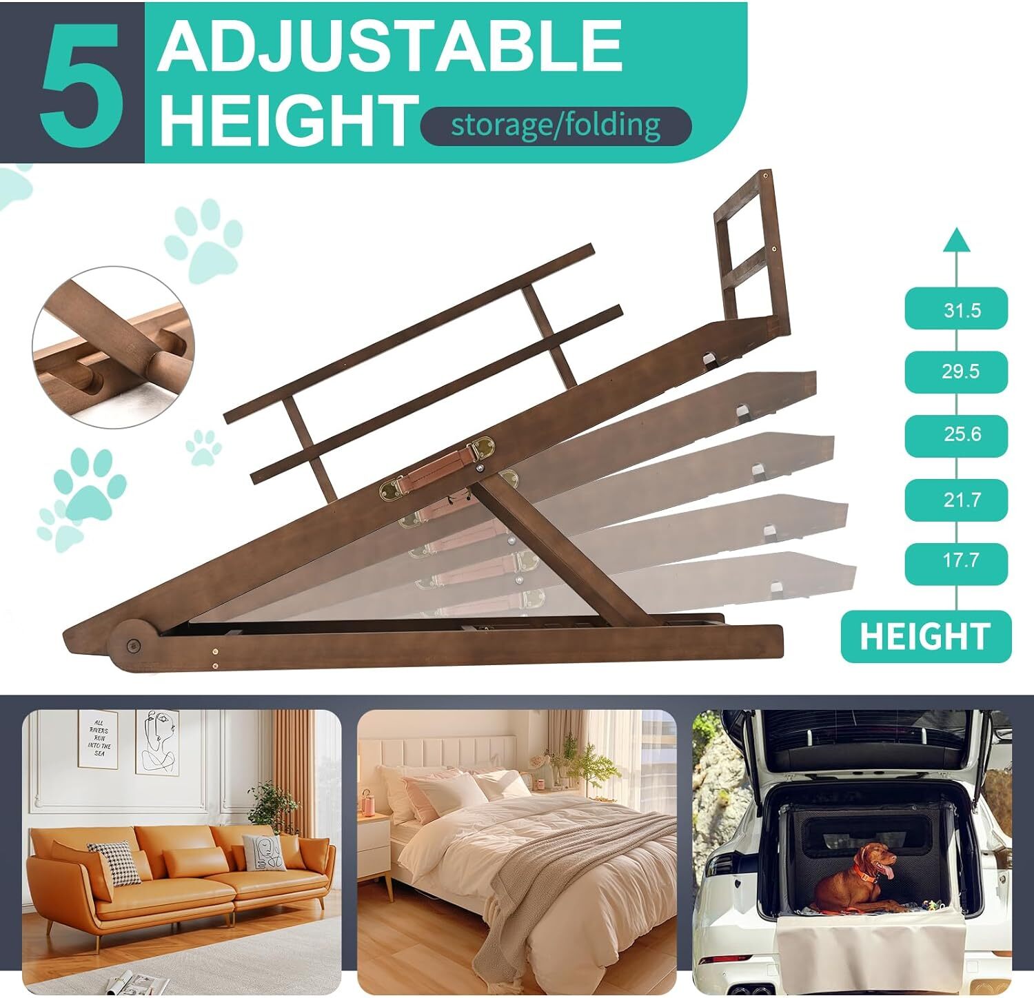 NAIZEA 63″ L Dog Ramp, Extra Large Adjustable Folding Pet Ramp With Side Rails
