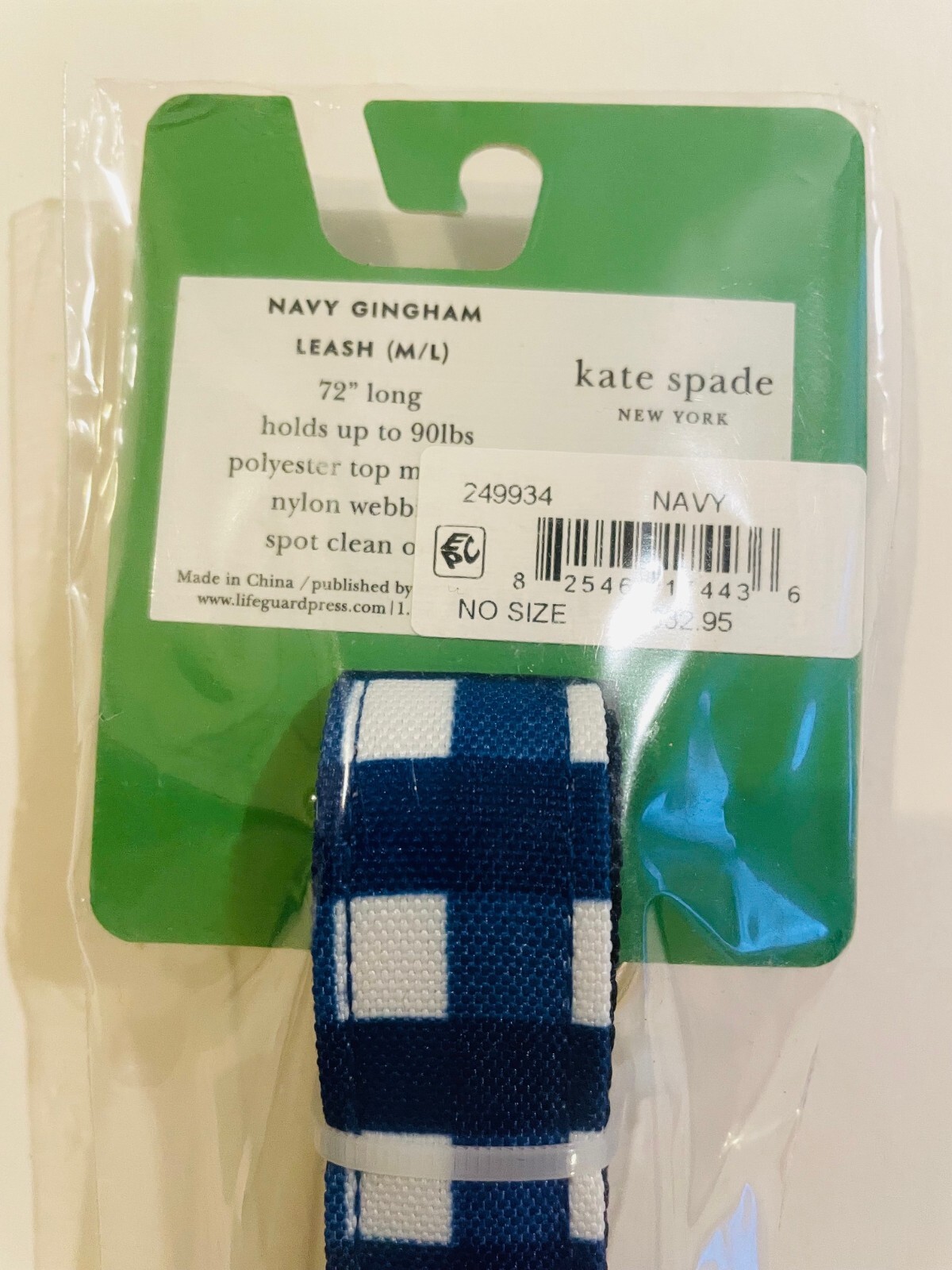 Kate Spade New York Navy Blue /gold/Gingham Leash (/L) for dog