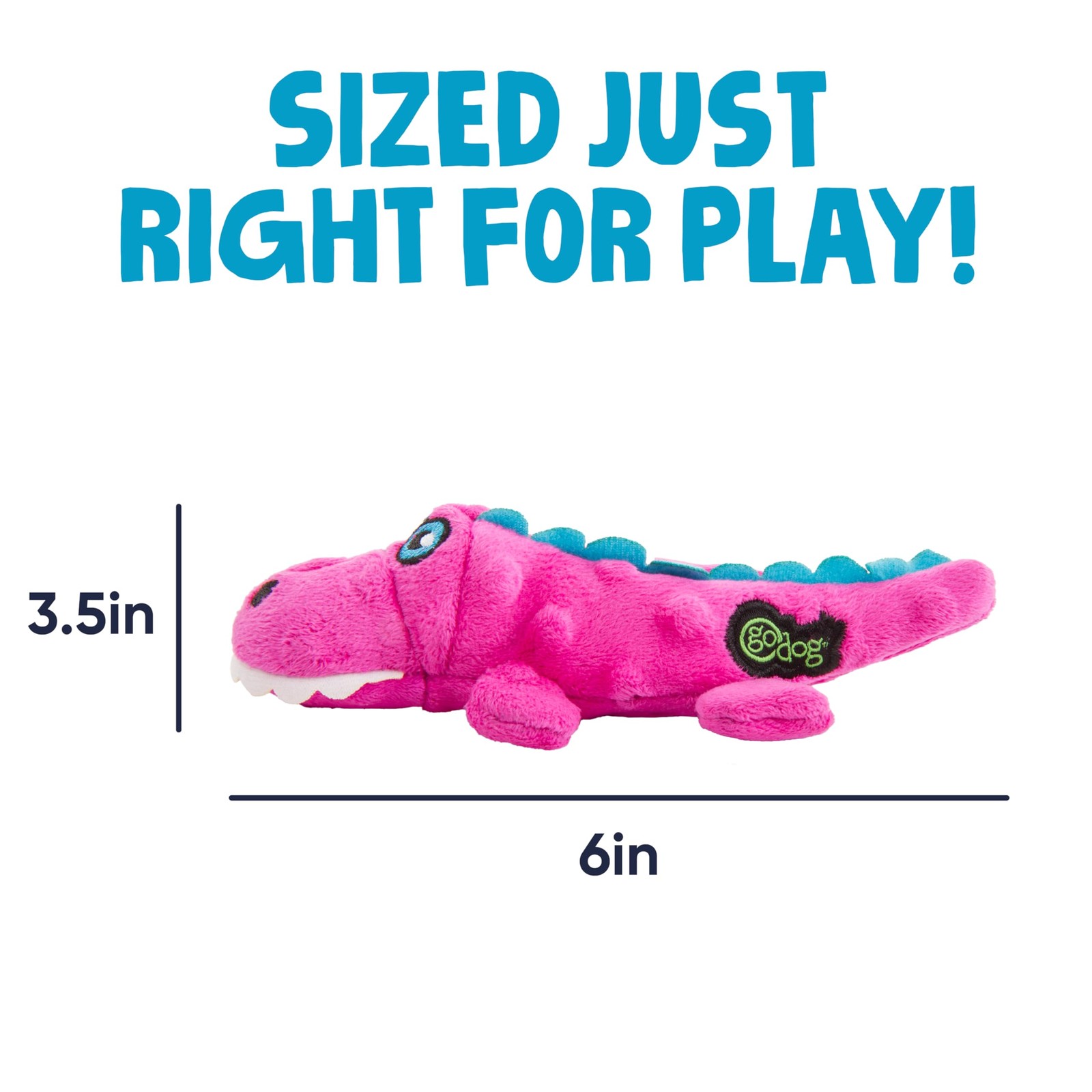 goDog Just For Me Gators Squeaky Plush Dog Toy, Chew Guard Mini, Gator (Pink)