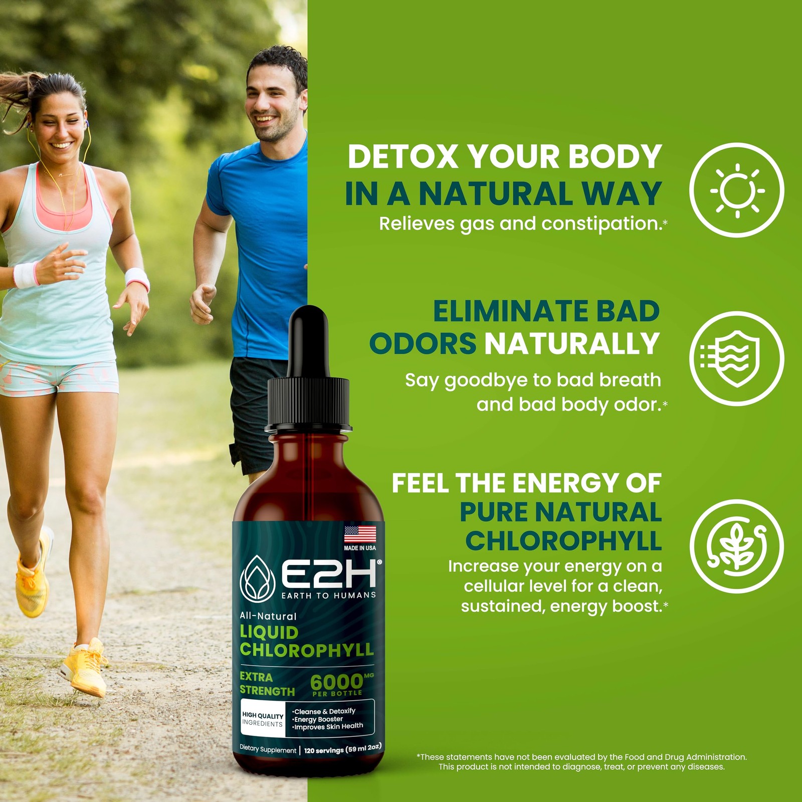 E2H Chlorophyll Liquid Drops – Natural Energy, Immune Support, Digestion, Skin