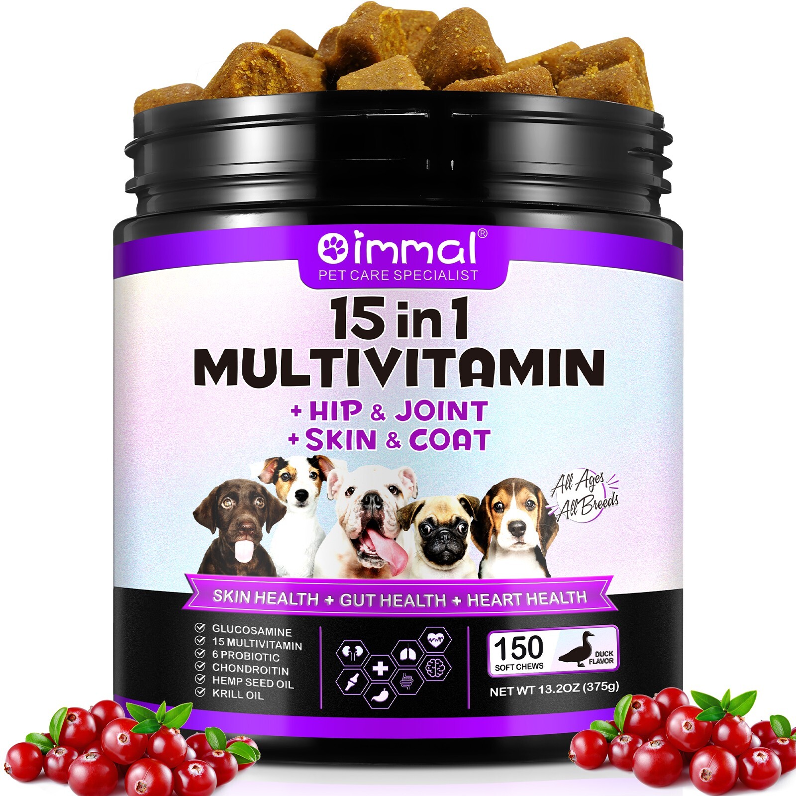 15 in 1 Dog Multivitamins and Supplements, Dog Hip and Joint Supplement,150 Chew